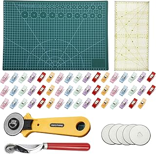 Patioer 45mm Rotary Cutter Set Quilting Kit, Rotary Cutter Kit Include Fabric Cutter, Tracing Wheel, A3 (18X12") Cutting Mat, Acrylic Ruler, 50 Sewing Clips for DIY Crafting, Quilting, Patchworking