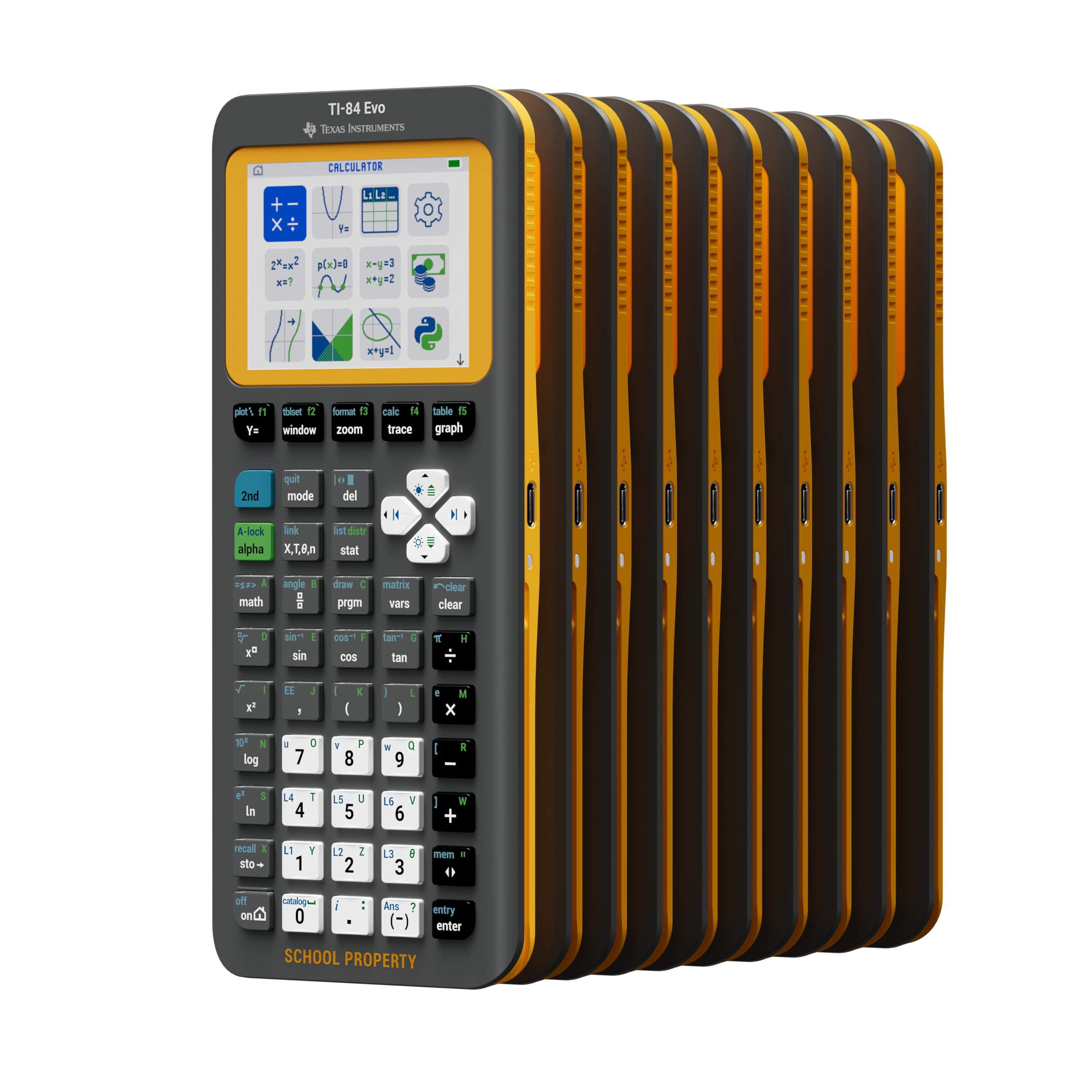 TI-84 Evo EZ-Spot Graphing Calculator 10 Pack by Texas Instruments – Pack of 10, Model 84EVO/10P/2L1/A