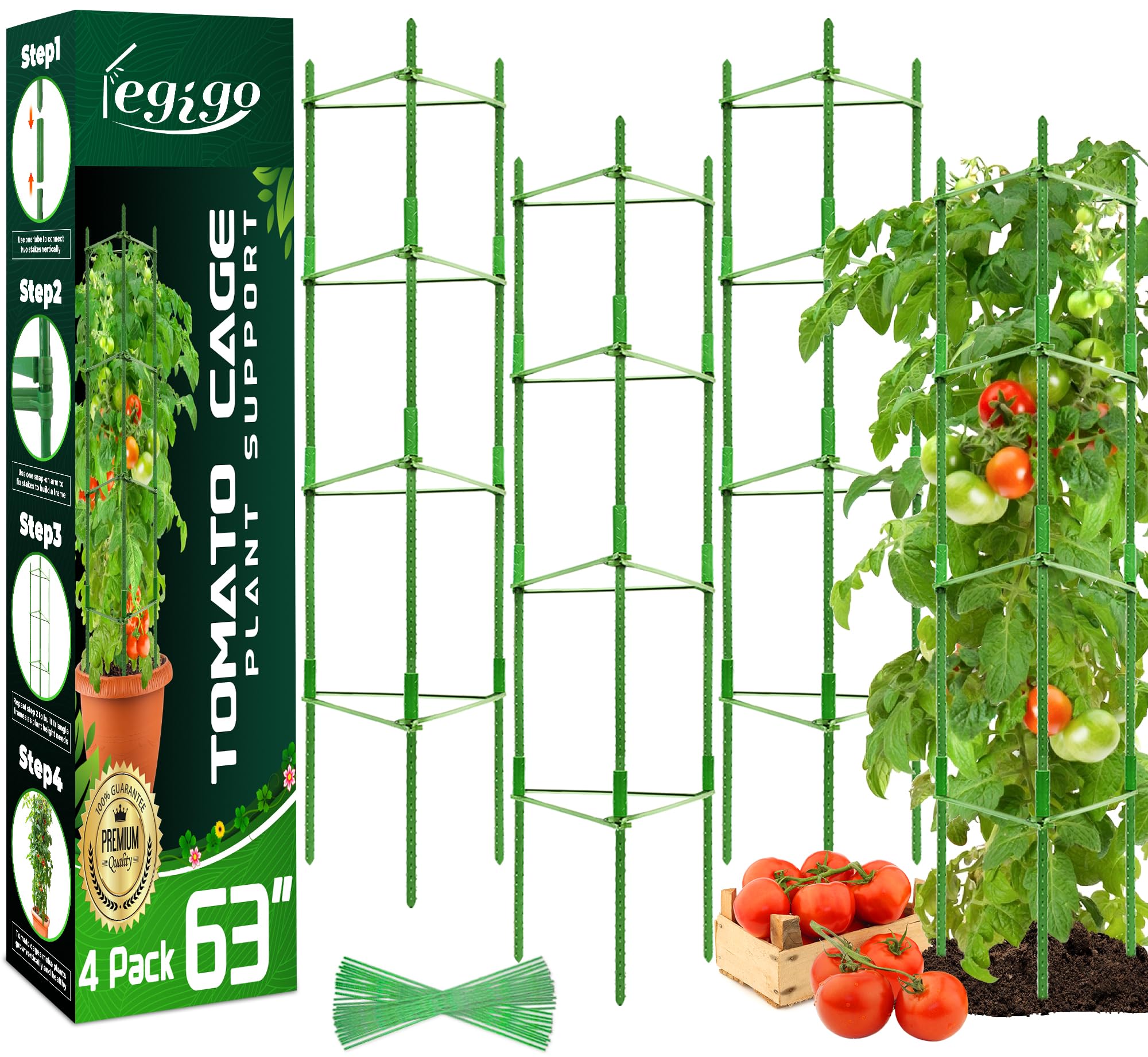 Tomaten Rankhilfe 4 Stück 160 cm, Rankhilfe Tomaten Verstellbarer Tomatenturm aus kunststoffbeschichtetem Stahl, stabile Pflanzenstütze für Gurken, Rosen, Kletterpflanzen, Garten, Töpfe & Hochbeet