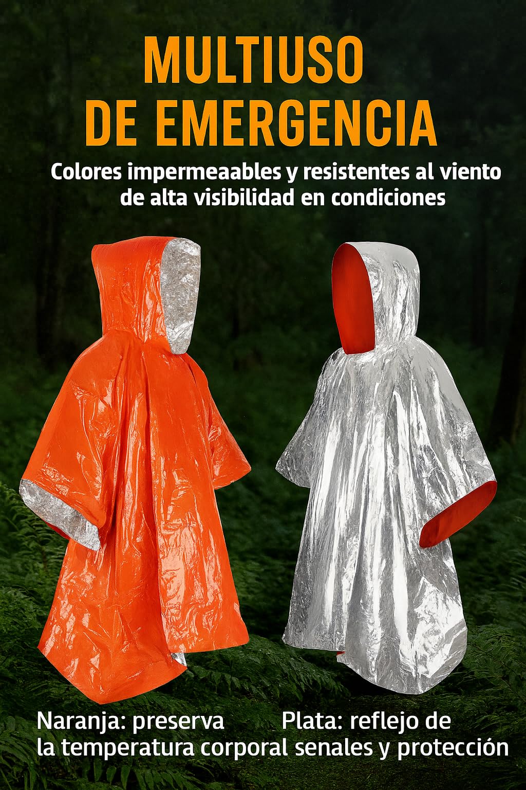 Poncho Termico Impermeable (2 Piezas) + 2 silbatos de Supervivencia con Cuerda +1 tarjeta multiherramienta, Manta Termica Supervivencia, Kit Emergencia Outdoor, Ideal para coche, senderismo o kit 72 h