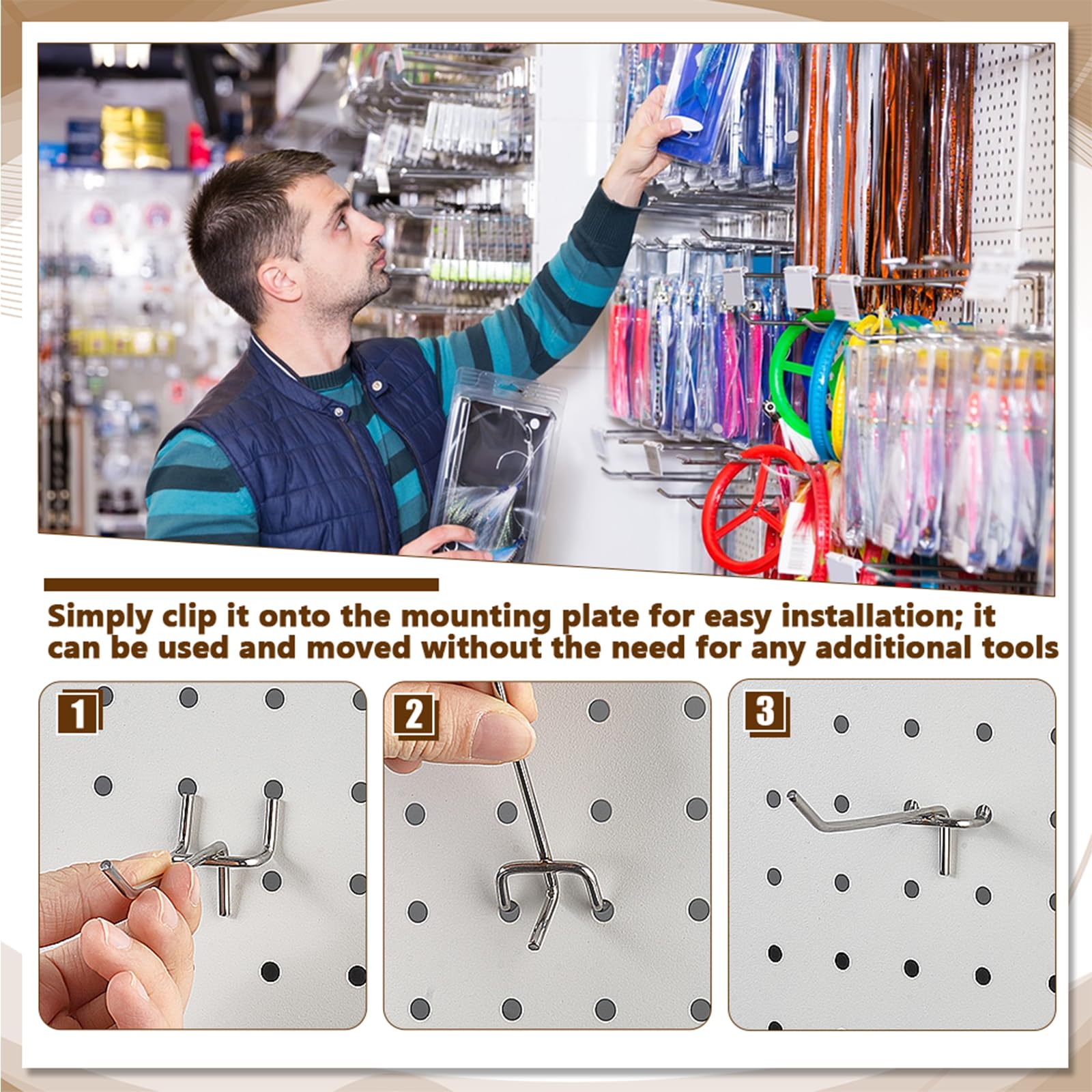 210 ganci per pannello forato, 3 stili, in ferro, da parete, ganci per scaffalature, accessori per casa, garage, ufficio, cucina, negozio, strumento per organizzare lo stoccaggio