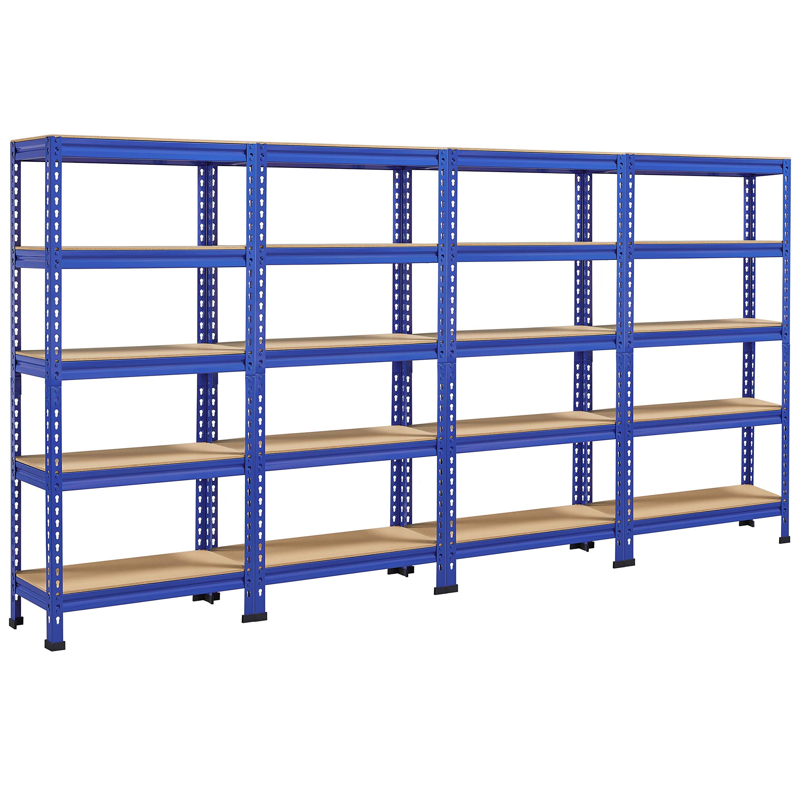 Yaheetech 4pcs Garage Storage shelves 5 Tier Garage Shelving Units,Heavy Duty Racking shelves for Home/Office/Workshop/warehouses,130KG Per Shelf/650KG Capacity,Blue 280x30x150cm(LxWxH)