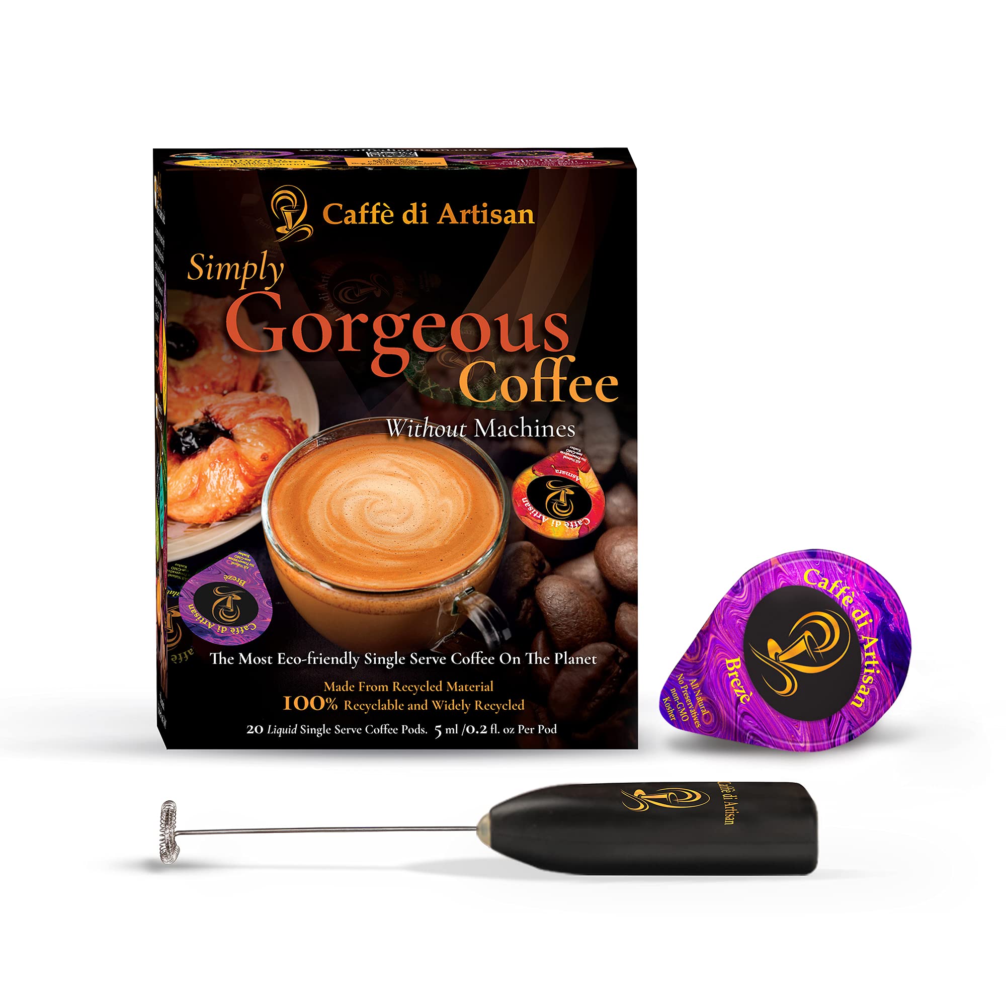 Brezè Cold Brew Concentrate Instant 24 Coffee Pods 100% Pure Rich Arabica Dark Roast Coffee Beans Syrup | Instant Coffee Concentrate Liquid Capsule From Caffè Di Artisan