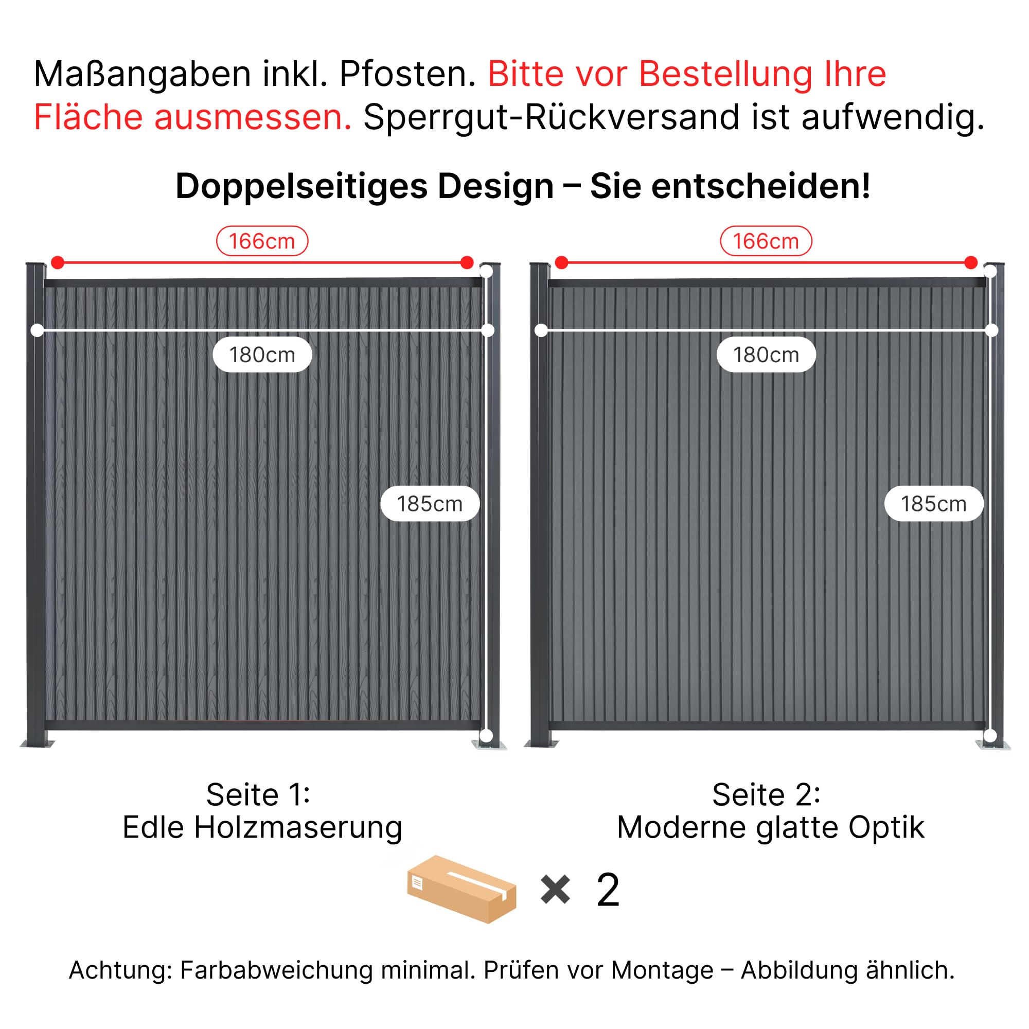 WPC Sichtschutzzaun Komplettset Anthrazit 180x185cm Alu-Pfosten