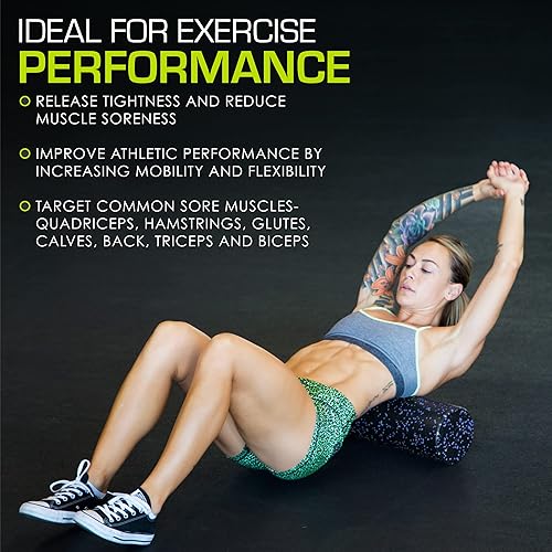 Miniatura 6 de ProsourceFit High Density Foam Rollers Long, Firm Full Body Athletic Massage Tool for Back Stretching, Yoga, Pilates, Post Workout Muscle Negro/Azul