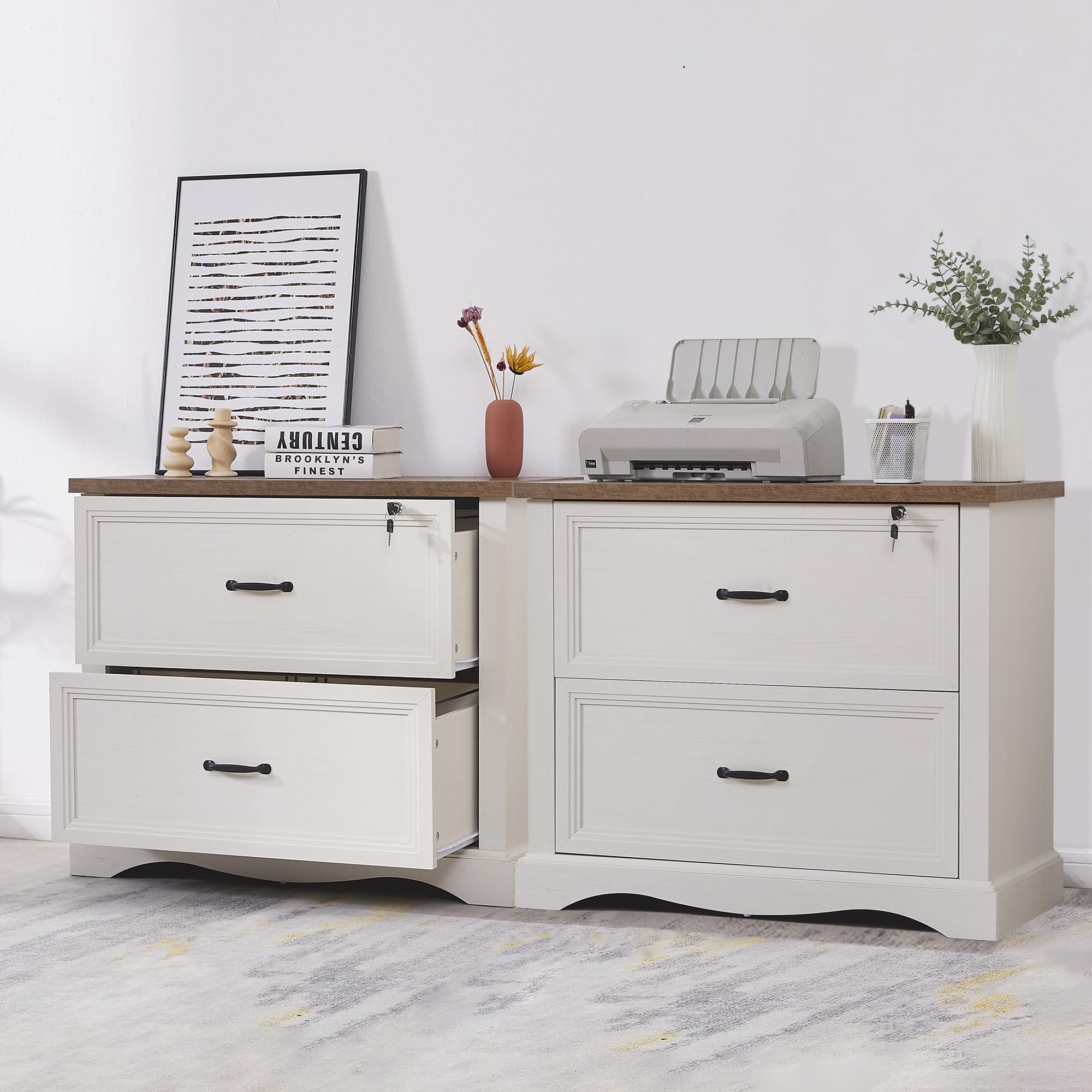 Cajonera de Oficina, Cajonera de Escritorio con 2 Cajones, File Cabinet Archivador Lateral con cajón Superior con Cerradura para Oficina en casa, Compatible con tamaño Carta, Legal y A4