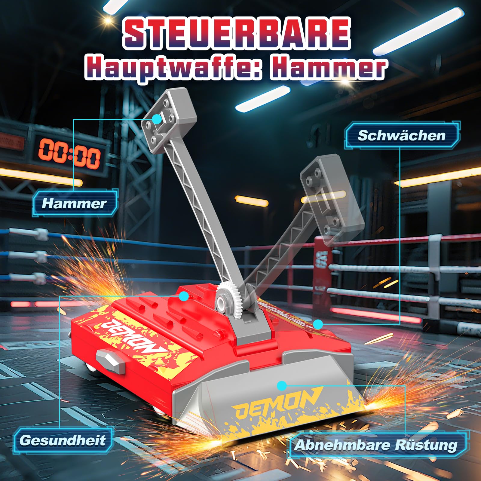Sunrad BattleBots Arena MAX, juego de robot multijugador para niños, juguete de control remoto, para niños y niñas de 8 años