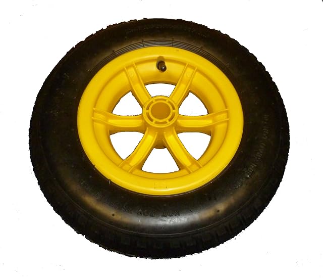 YELLOW SPOKED wheelbarrow/Trolley Wheel Pneumatic 14" Tyre 3.50-8 Barrow