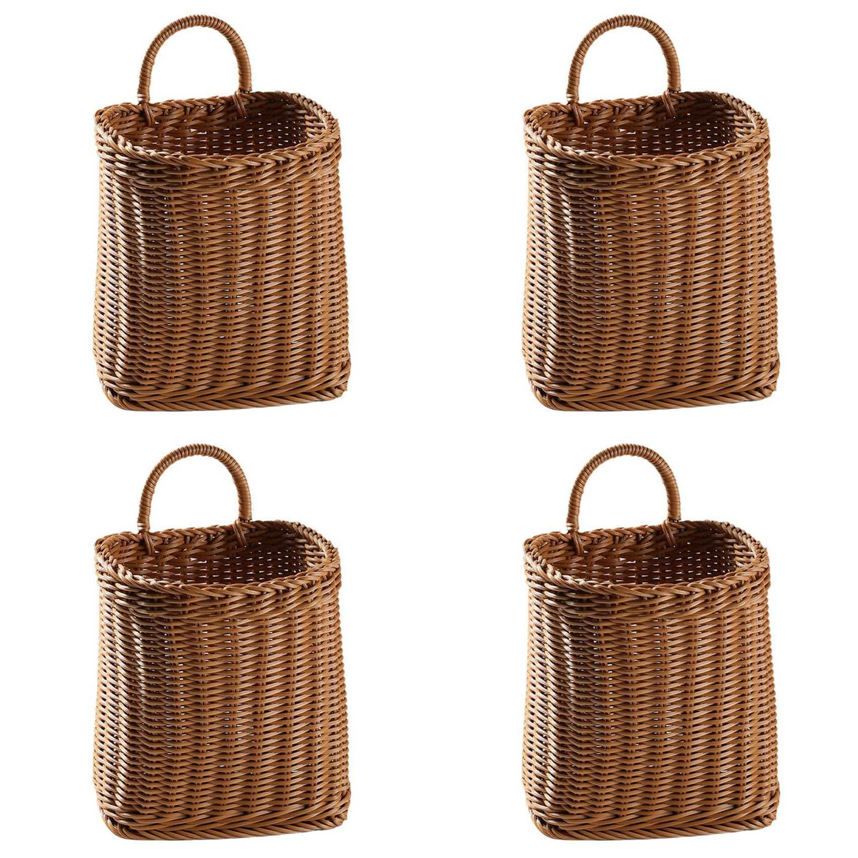 Hndhbfgrt 4X Kitchen Storage Basket with Handle Woven Hanging Baskets for Living Room Fruit Sundries Hand-Woven Baskets-L