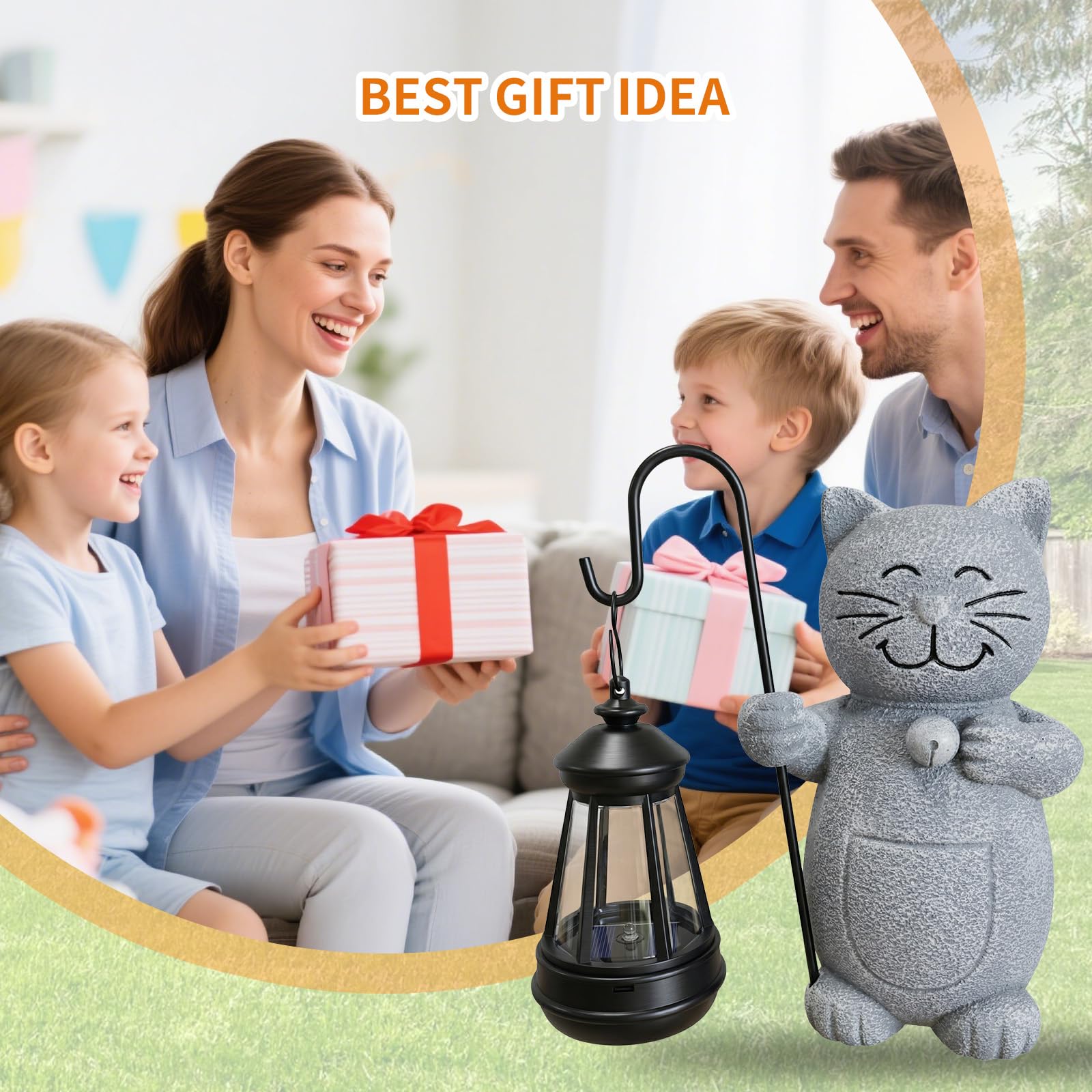 Figurina di Gatto per Esterni con Lanterna Solare, Impermeabile Figura Solare da Giardino per Decorazione Esterna, Balcone, Terrazzo, Regalo per Donne, Uomini, Mamma, Compleanno