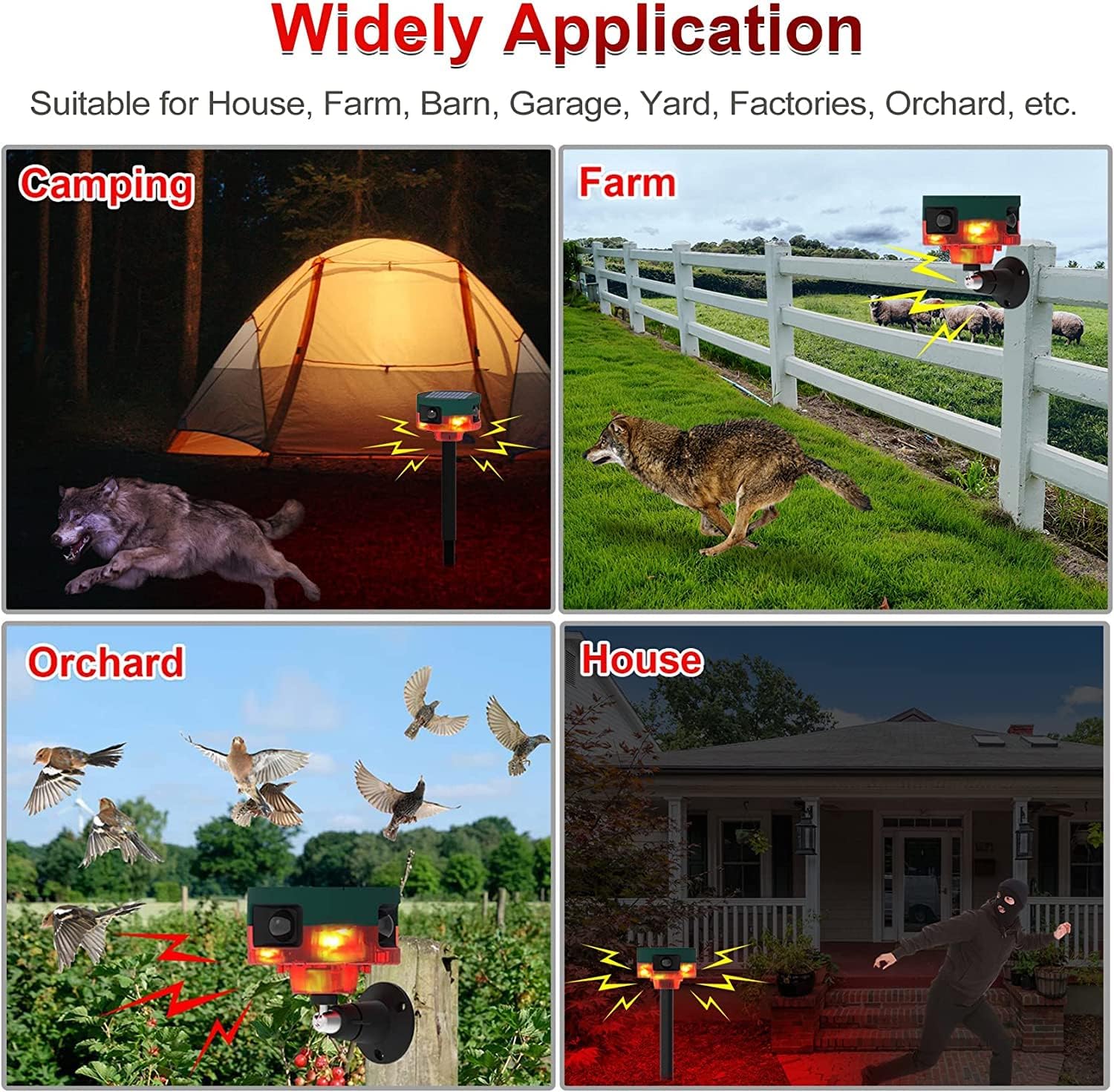 Solar Sensor Security Alarm Lights Outdoor, 360° Motion Detector LED Flashing Strobe Light Warning Lamp Built-in 13Sounds,129db Loud Siren Sound for Home Farm Barn Villa Yard (Red-1)