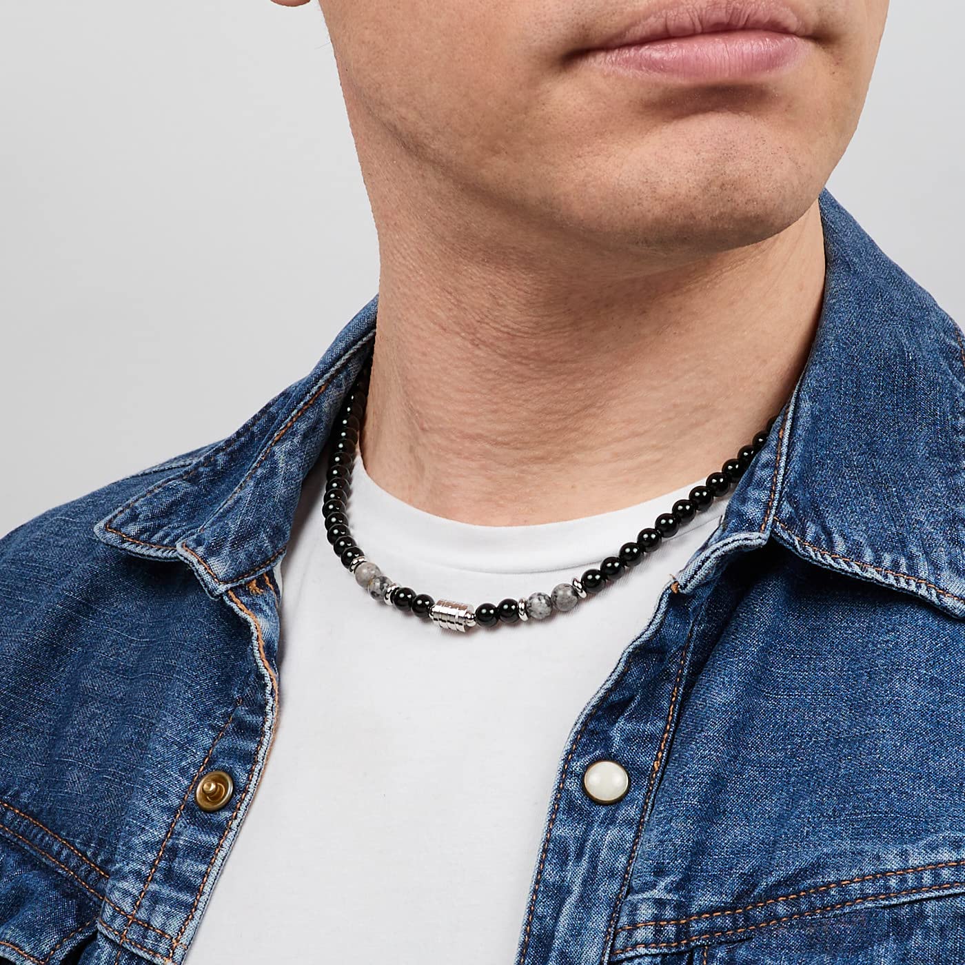 Collana di perline da uomo | Collana a catena fatta a mano con perline in onice occhio di tigre per uomo | Pietre preziose naturali Gioielli in cristallo curativo per donna uomo