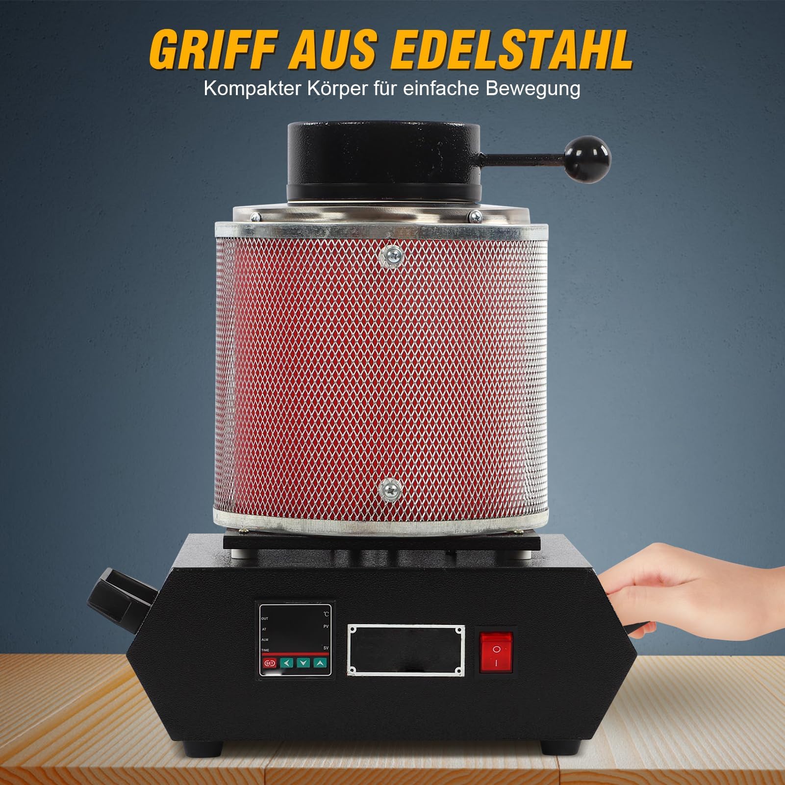 3KG Gold Schmelzofen, Digitaler Elektrischer Schmelzofen Automatischer Schmelzofen mit Graphit Tiegel für Edelmetalle Gold Silber Schmuck 1500-2000W (EU-Stecker 220 V)