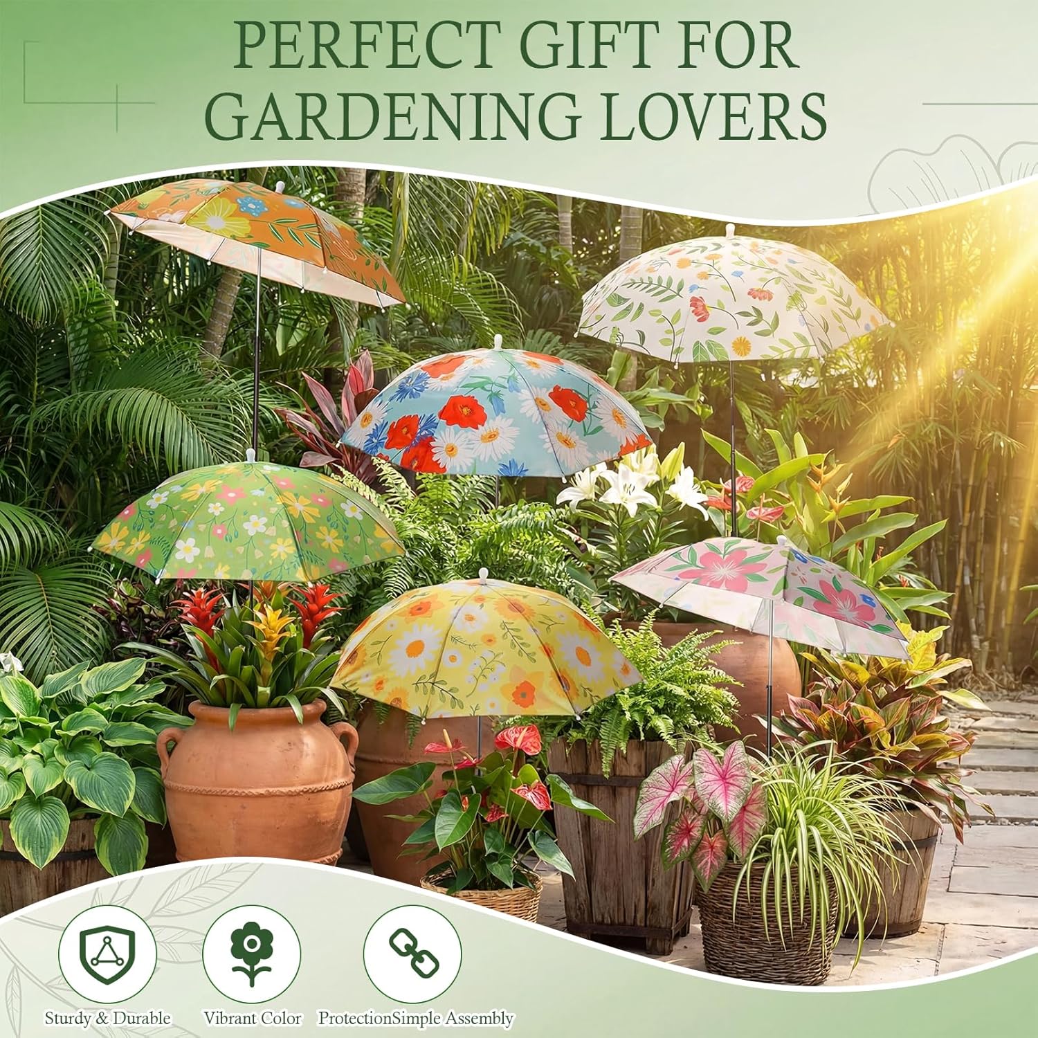 Hillban 6 Pack Plant Umbrellas for Outdoor Plants 23.6" Large Garden Umbrella Shade for Potted Flower with Adjustable 40" Height Sunshade Cover for Plants Flowers Garden Bed(Floral Pattern)