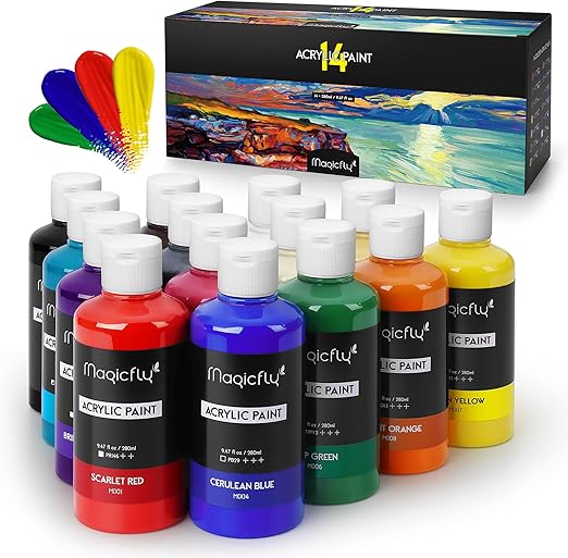 Magicfly Bulk Acrylic Paint Set, 14 Rich Pigments Colors