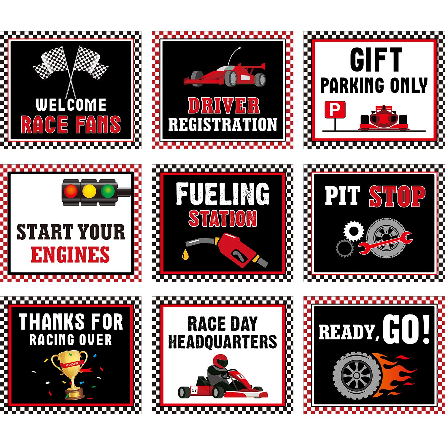 Buy 9 Pieces Racing Car Party Decorations Race Sign Black Laminated 