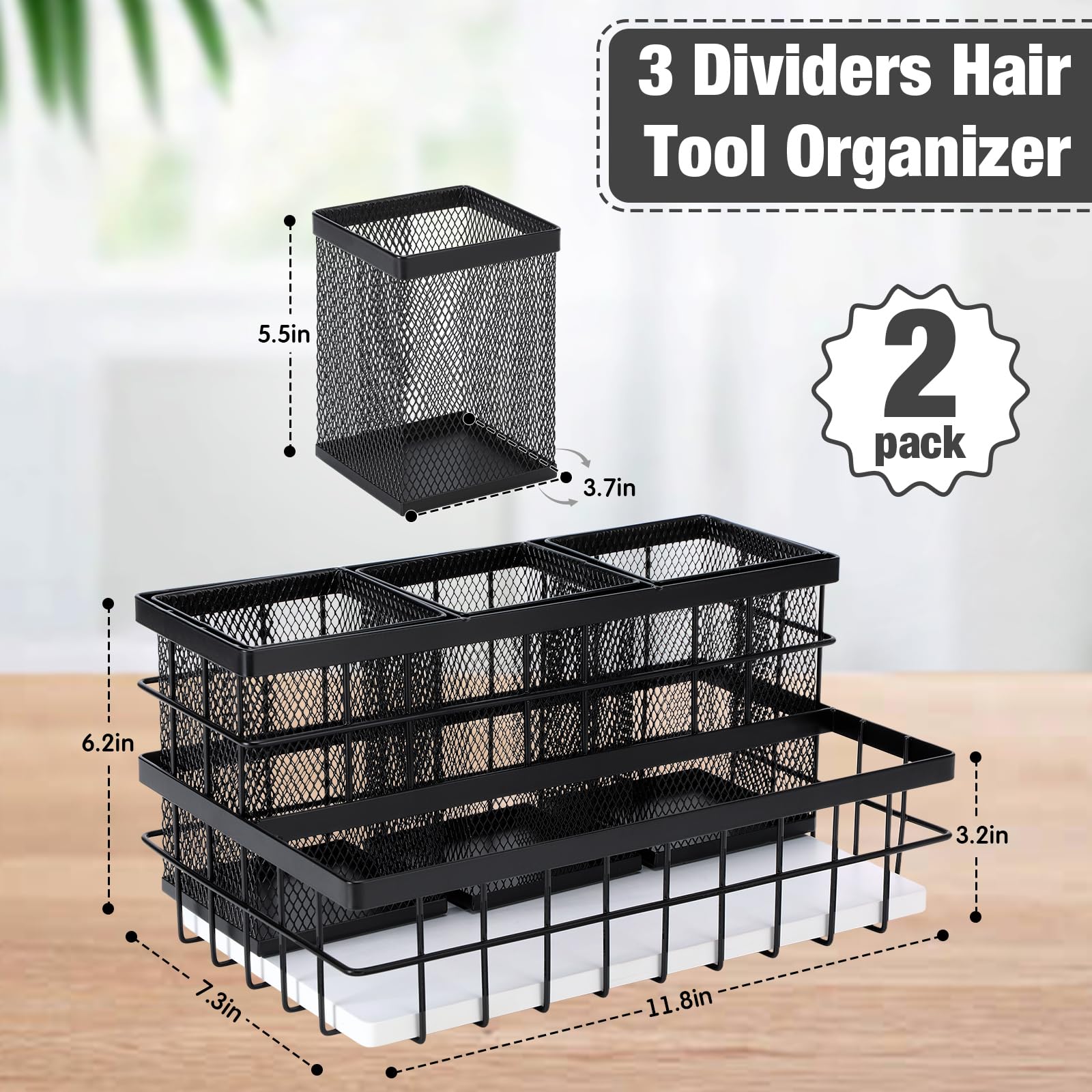 AceOrbit 2 organizadores de herramientas para el cabello, organizador de herramientas calientes de metal y bambú, transpirable, debajo del fregadero, soporte para secador de pelo, cepillo de encimera