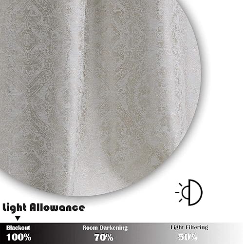 Miniatura 4 de Muse Dream Cortinas opacas con estampado de medallones para dormitorio, lino beige, floral, damasco, diseño europeo, de lujo, con aislamiento