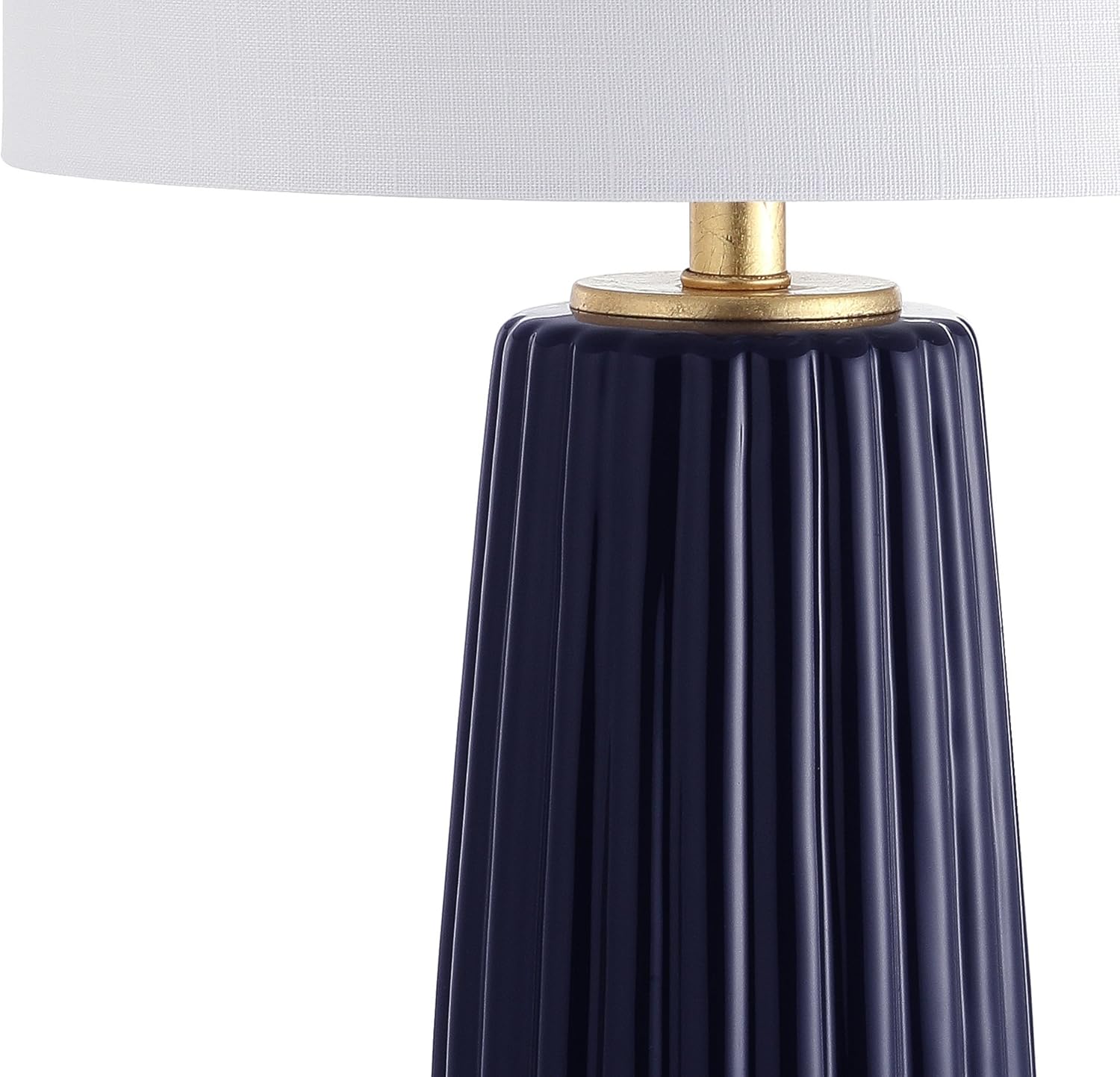 JONATHAN Y 28.5" Navy Blue Modern Ceramic Table Lamp for Living Room Bedroom, Fluted Bedside Nightstand Lamp with White Linen Shade, Gold Base, LED Bulb Included JYL5045A