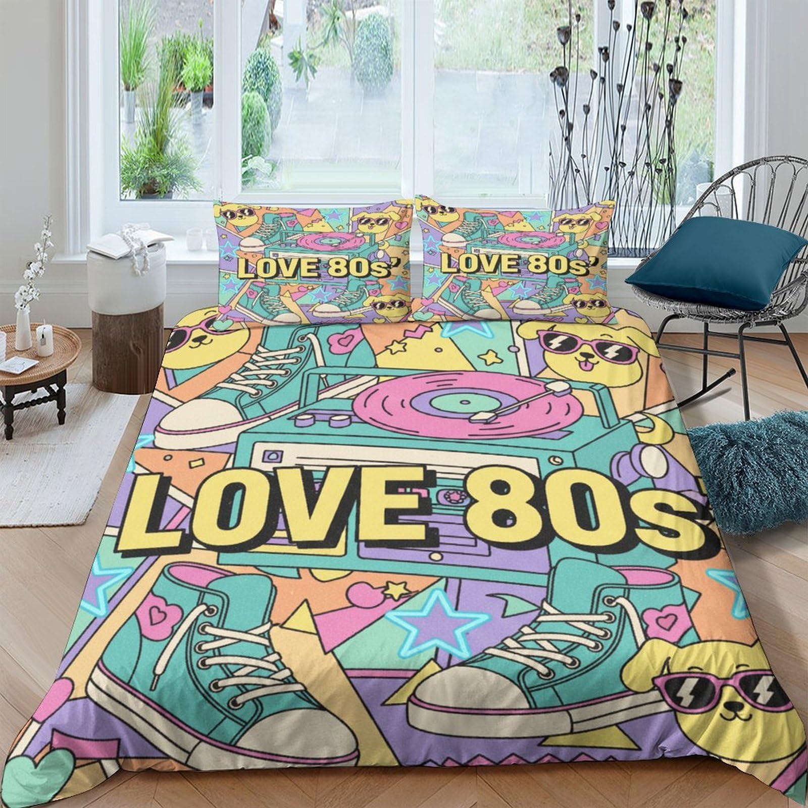 Ctjqhvkz Style-8 3D Printed Retro Pop Art Fitted Sheet Microfiber Colorful 80S Style Mattress Cover For Bedroom Dorm Decor Single（135X200cm）
