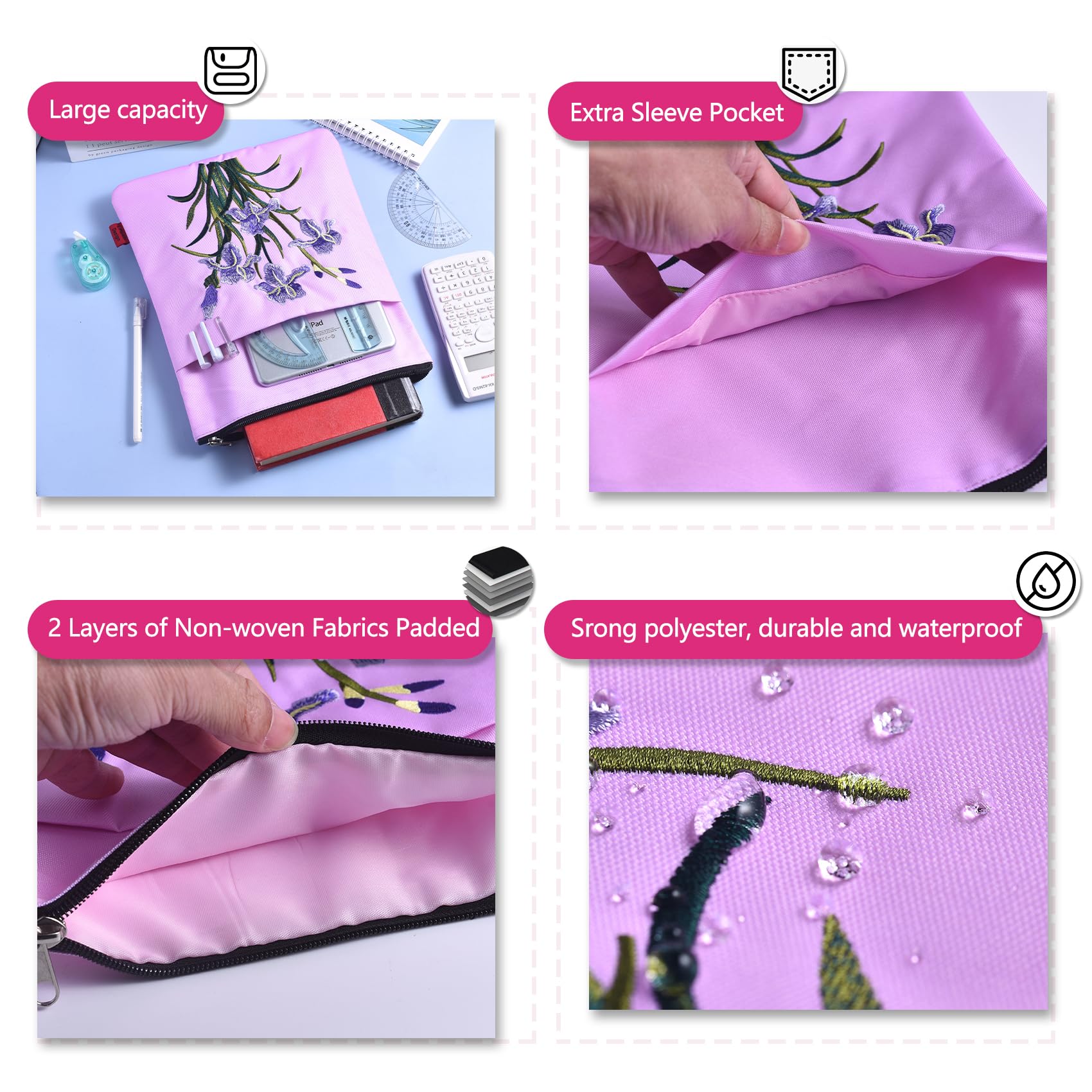 Custodia Libro Ricamata Con Fiori Di Nascita - Con Cerniera, 23x27 Cm, Regalo Compleanno (Iris) - Foto 4