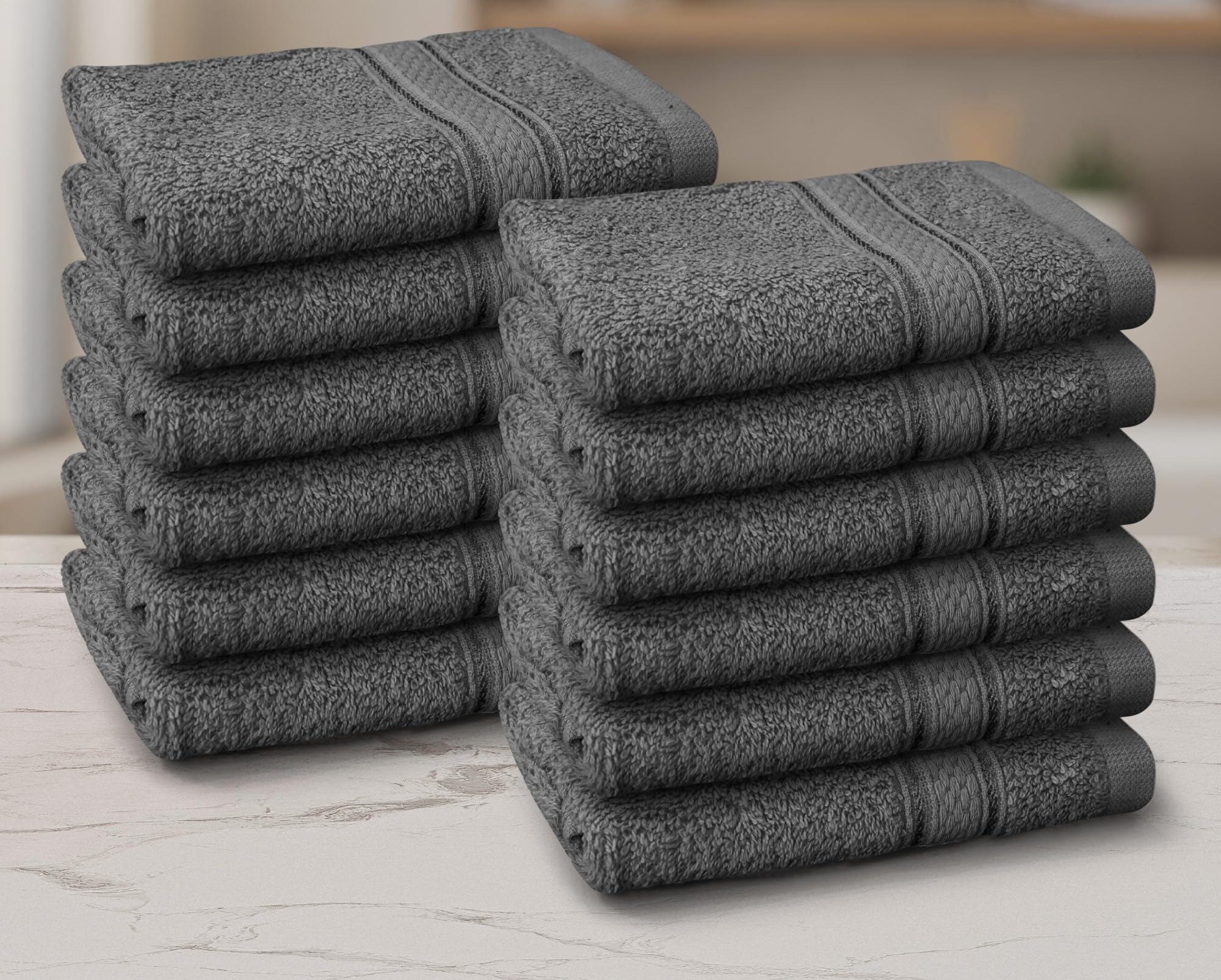 Casabella Pack Of 12 100% Cotton Face Cloth Towels Flannels Wash Cloth 550 Gsm (12 Pieces Face Towel Set, Grey) (12 Pieces Set, Silver)