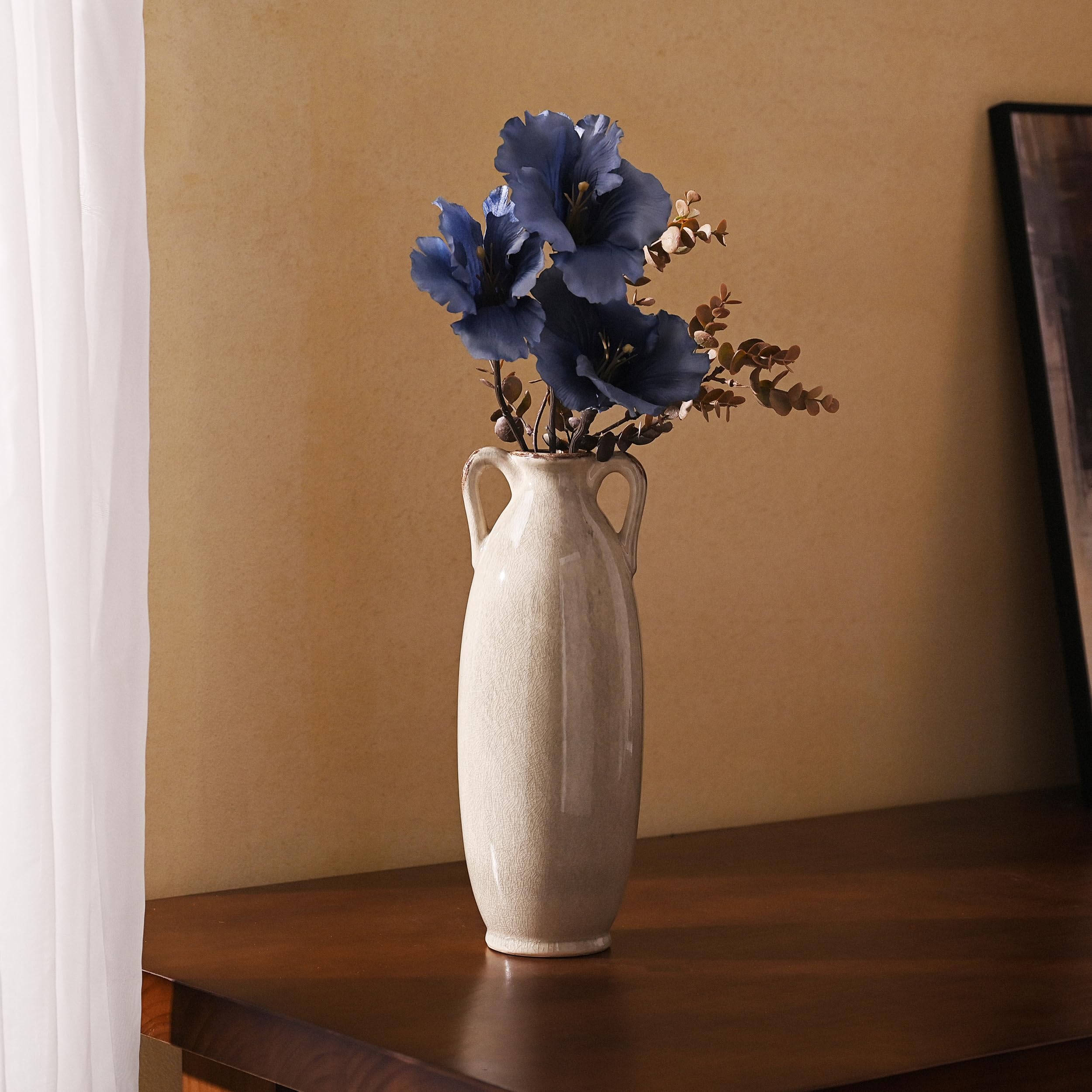 VICTOR & TERESA Tall Vase for Home Decor, Green Floor Vases for Pampas Grass, Modern Farmhouse Decorative Large Vases for Flower, Mantel Accent, Living Room, Shelf, Centerpieces, Home Decor 13.8inch