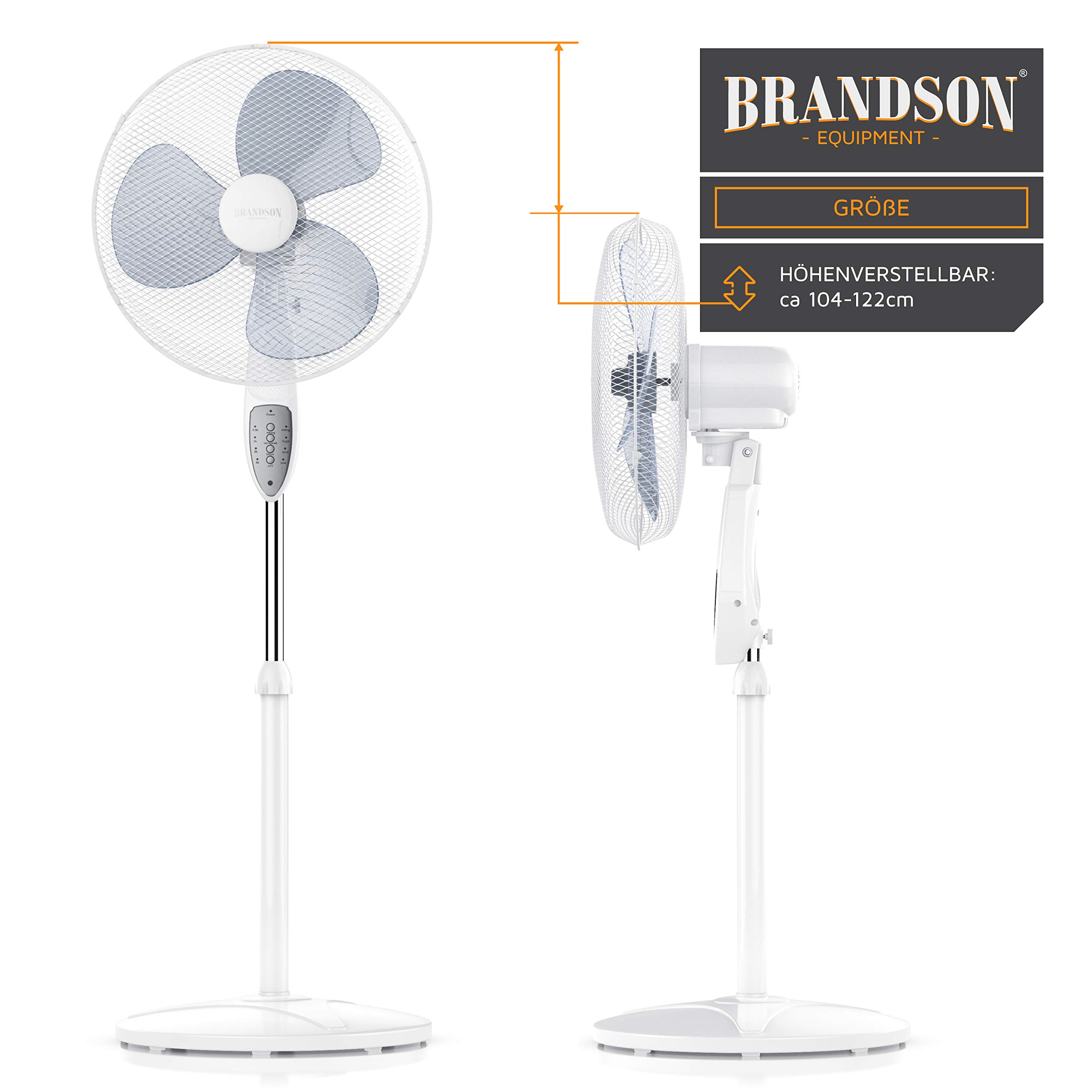 Brandson - Standventilator mit Fernbedienung - Standlüfter leise - Ventilator höhenverstellbar - mobiler Lüfter - Neigungswinkel verstellbar - 3 verschiedene Geschwindigkeitsstufen