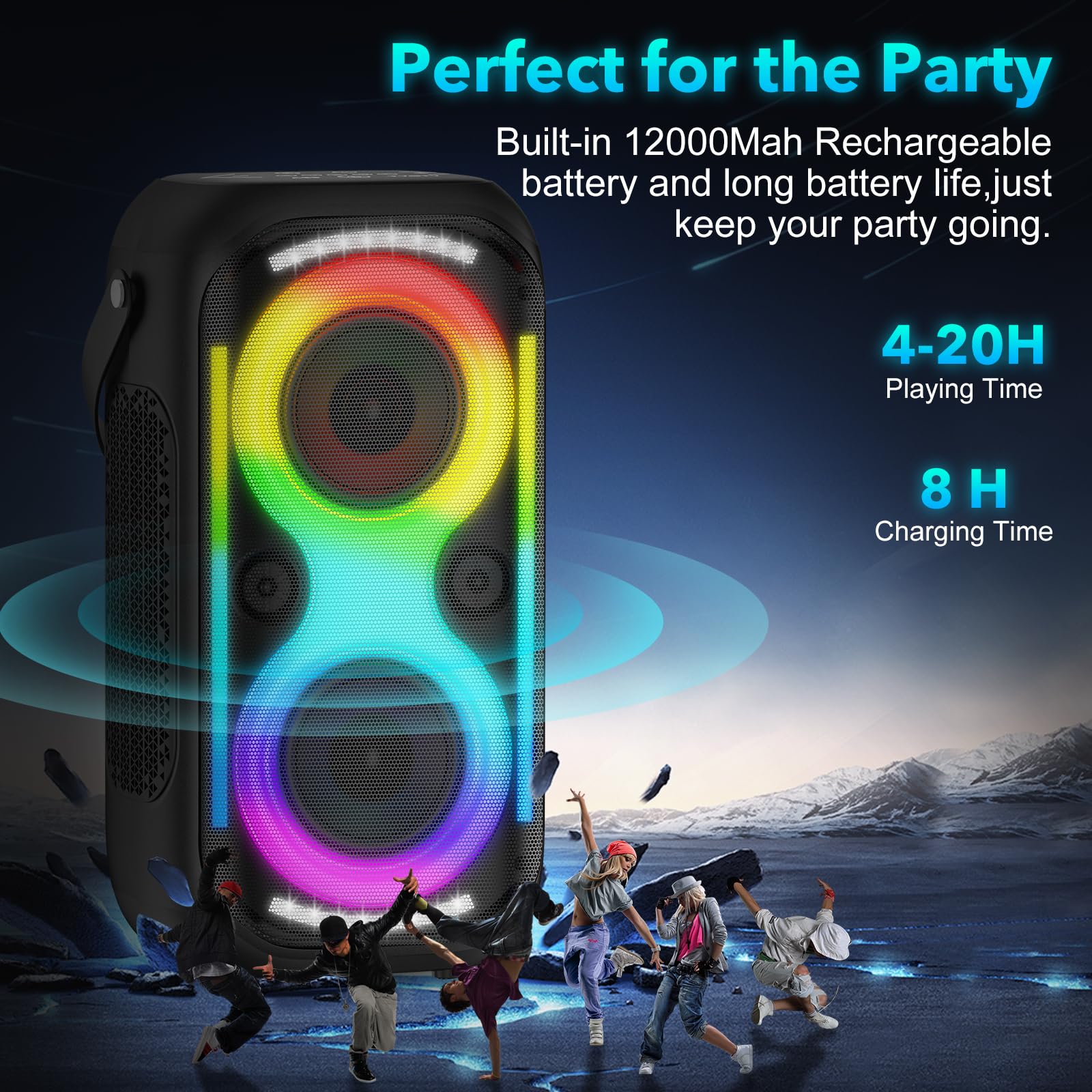 Bluetooth Altavoz 160W Fuerte inalámbrico Boombox portátil Grande Potente bajo Profundo Sonido TWS Grandes Altavoces de Fiesta al Aire Libre con Luces led de subwoofer