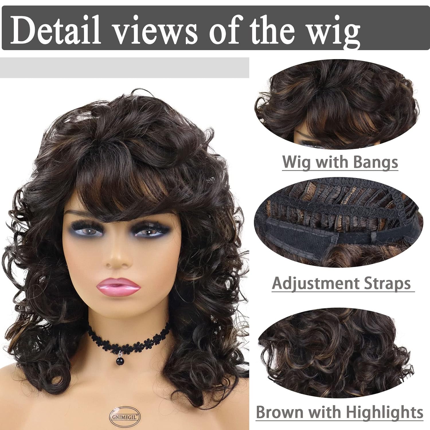 GNIMEGIL Natural 80s Wig Women Short Curly Wigs For Women Soft Mix Brown Big Curly Wig With Bangs Afro Kinky Curls High Temperature Synthetic Fiber African American Hairstyle - Image 6