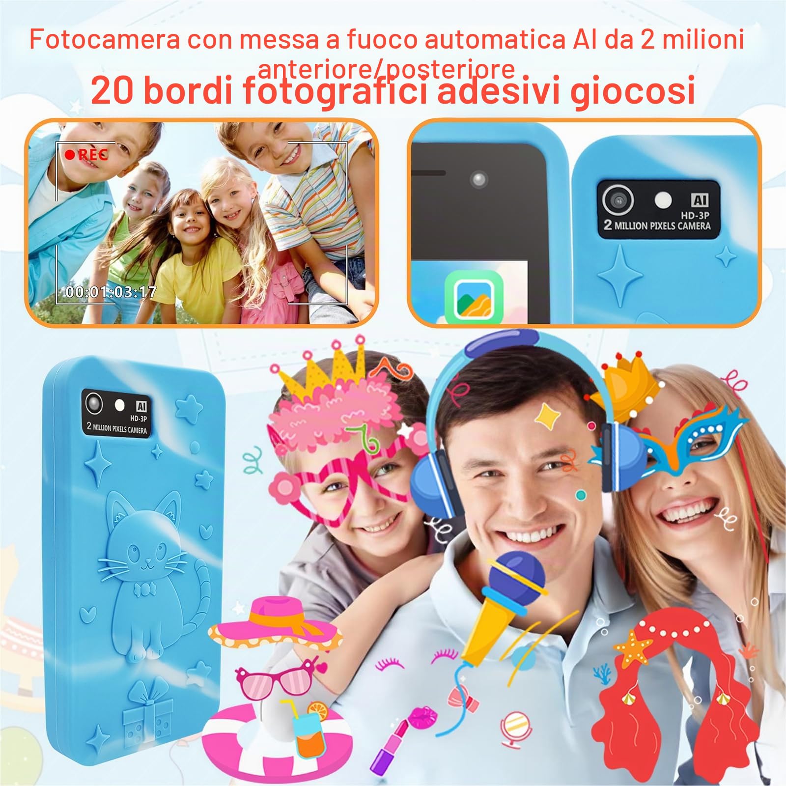 Smart Phone per bambini,regalo di compleanno di Natale per Ragazzi dai 3 ai 10 anni giocattoli per bambini,telefono cellulare,touchscreen da 3 pollici per imparare a giocare con doppia fotocamera