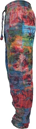 Gheri Mens Tie Dye Patchwork Colorful Hippy Cotton Cargo Pants
