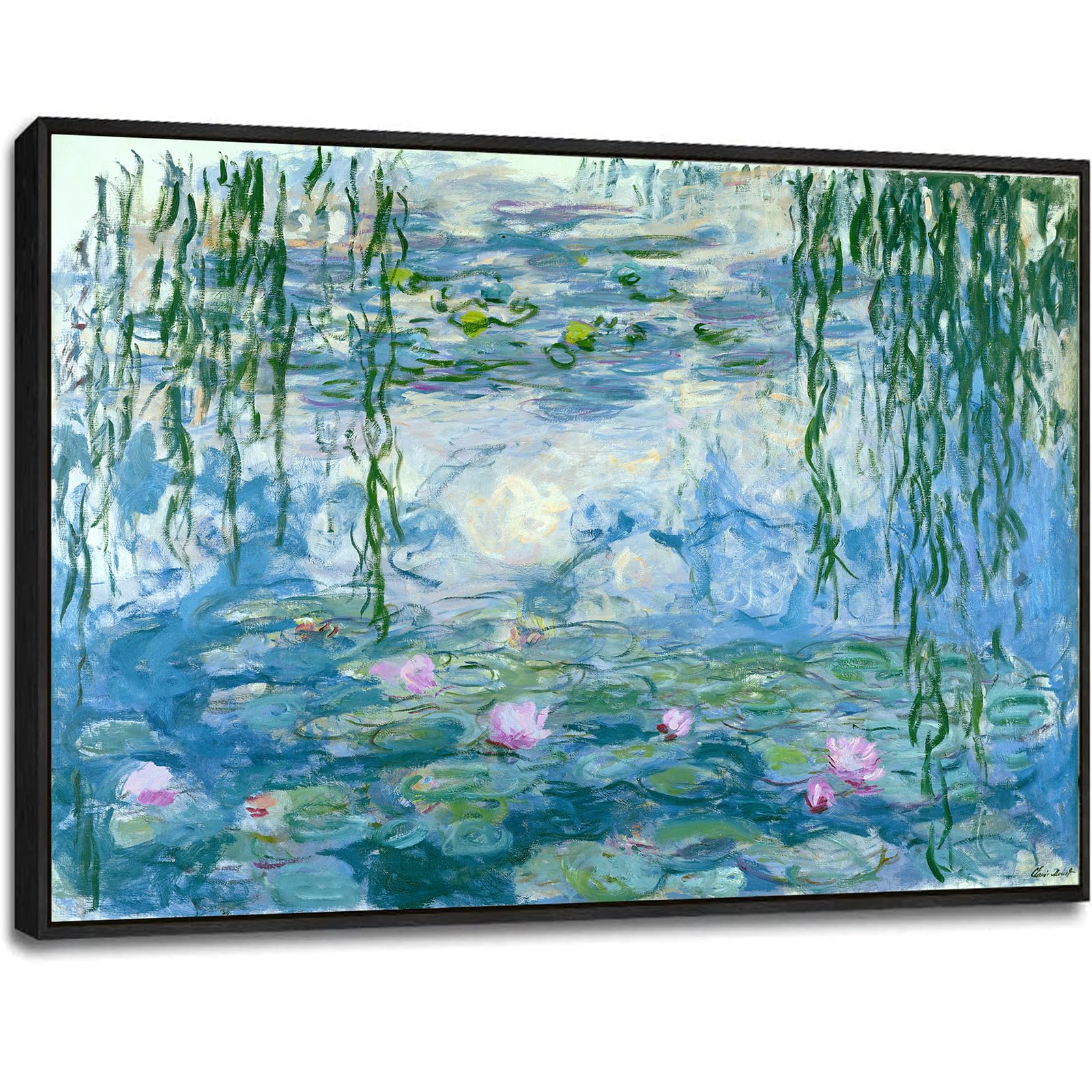 Large Water Lilies by Claude Monet Canvas Wall Art Famous Painting - Classic Canvas Art Wall Decor Picture Print with Black Framed for Home Office Wall Decor-24" x36"
