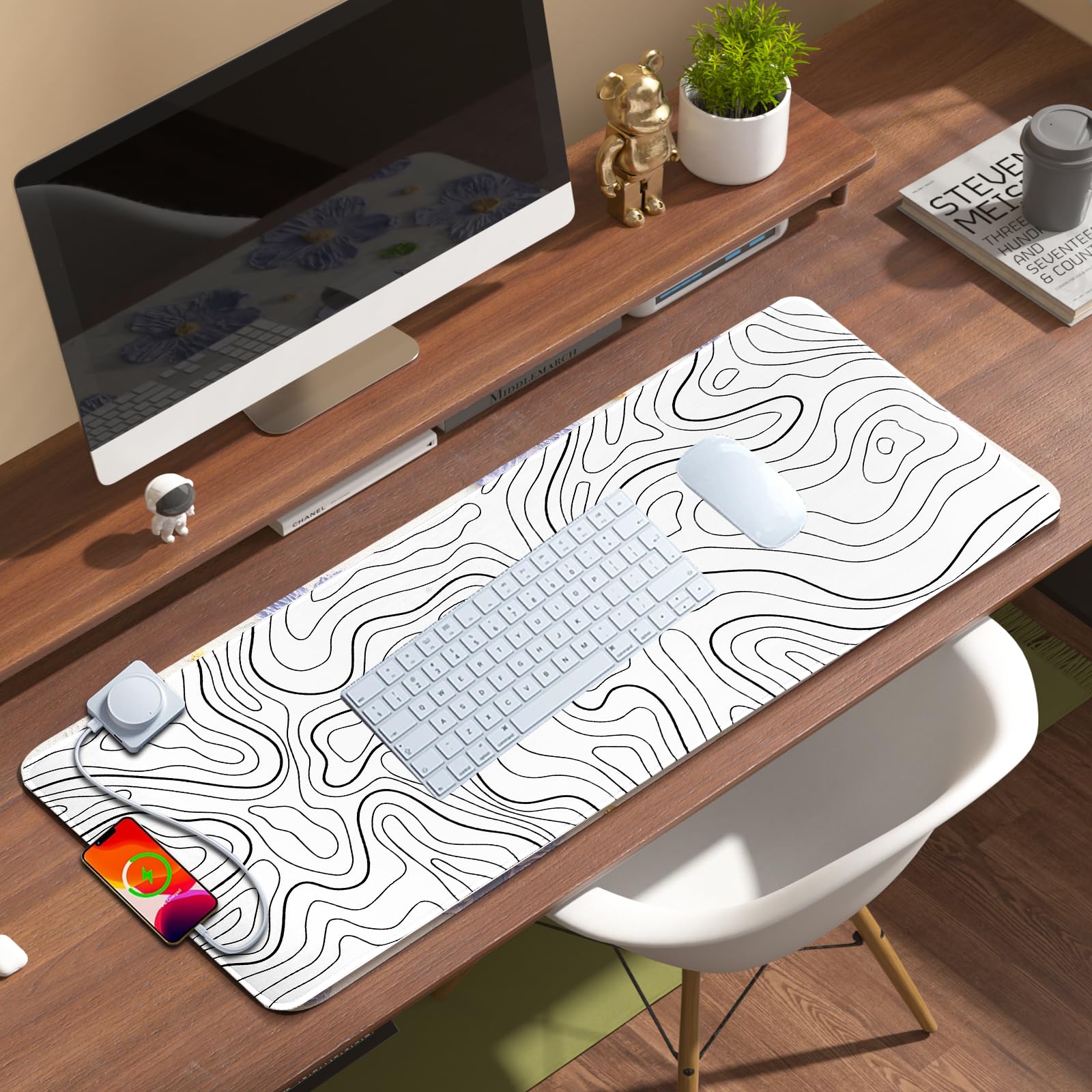 HoYiXi Tapis De Souris XXL 800x300mm – Surface Texturée, Antidérapant, Lavable, Ultra Fin 3mm – Idéal Gaming, Bureau & Maison, Noir Élégant