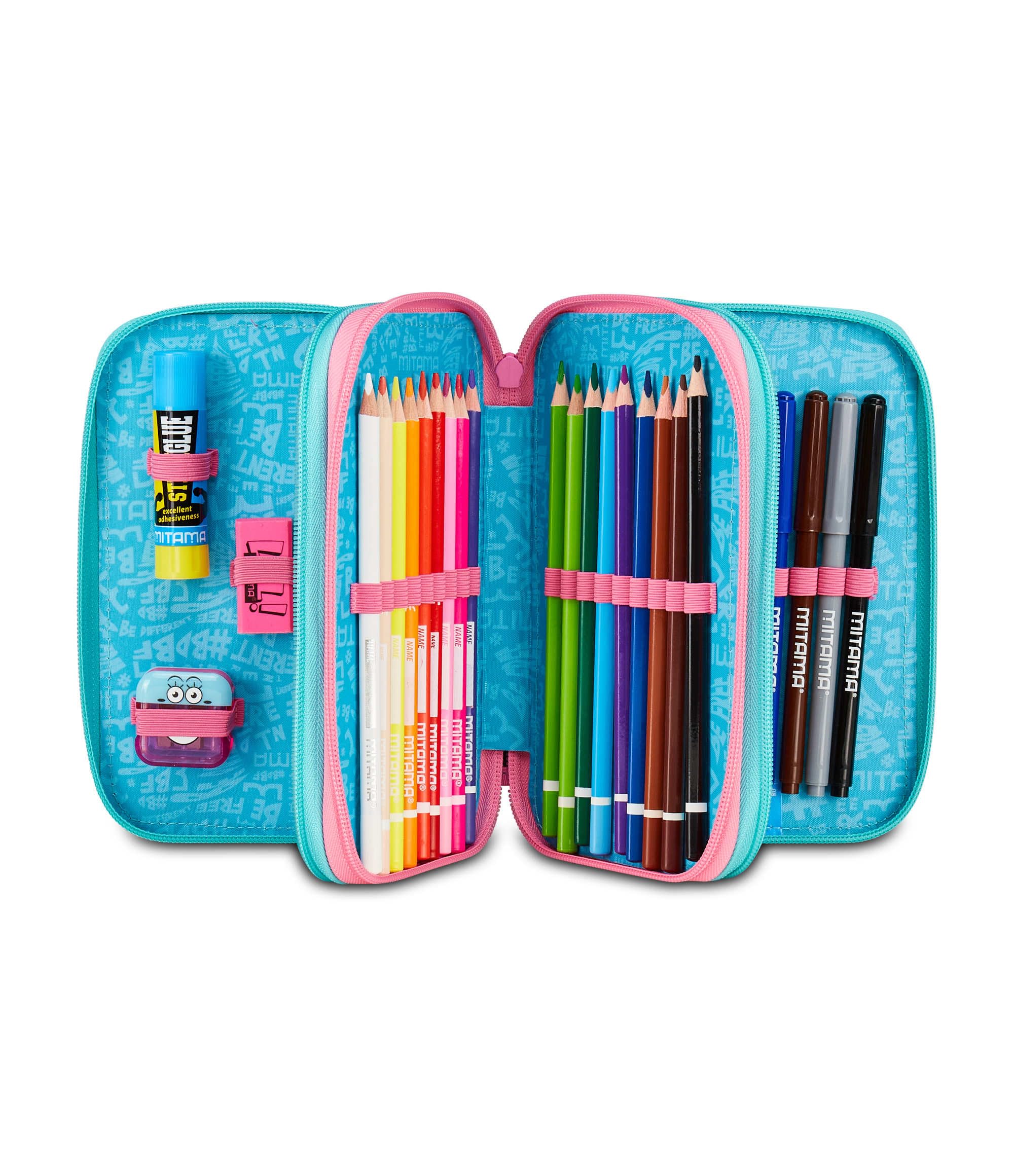 Mitama Astuccio Scuola 3 Scomparti, TRIPLO OCEANVIBES, Contenuto 47 pz, Completo di Matite, Pennarelli, Portapenne Scuola Elementare Bambina