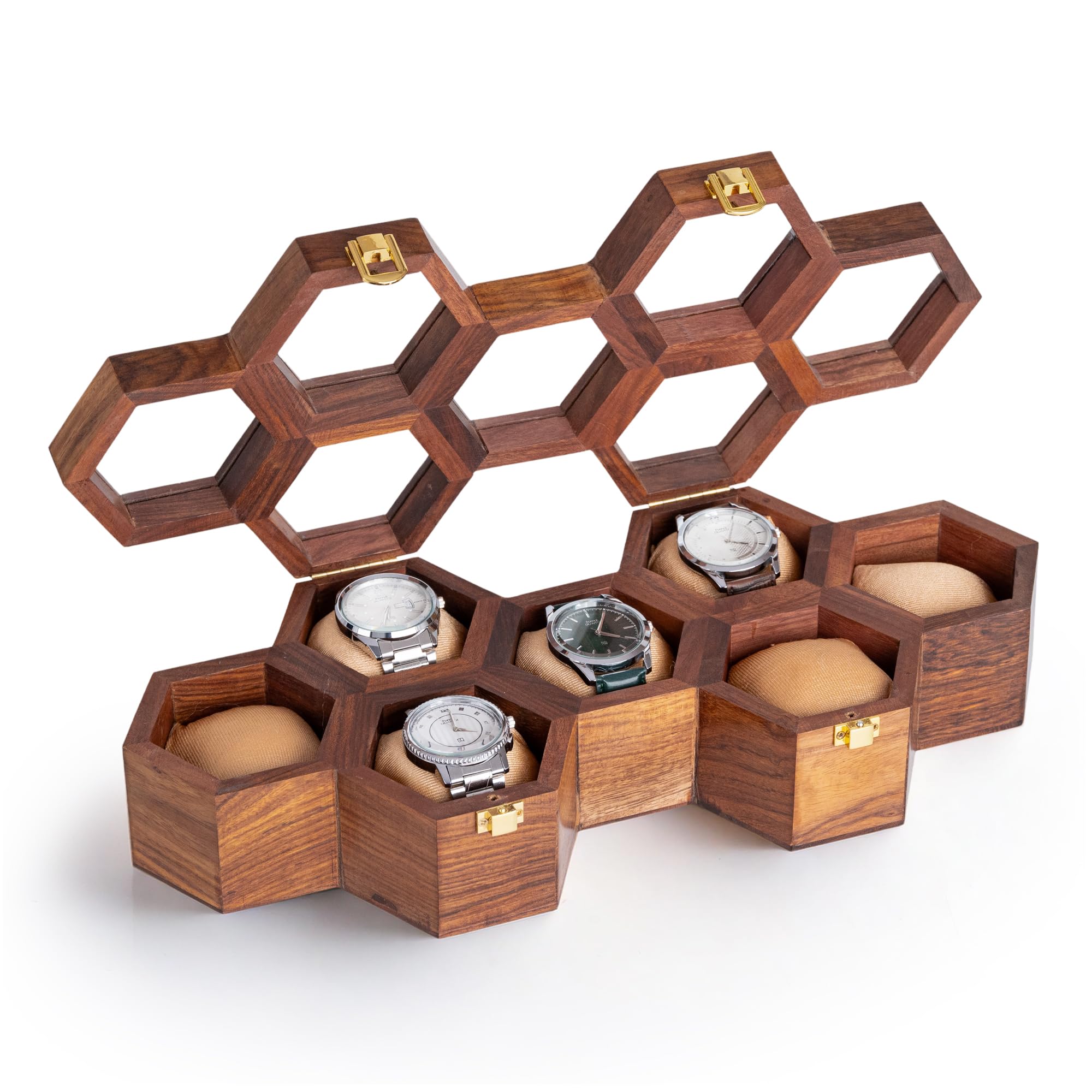 Caja organizadora de relojes para hombre, expositor de palisandro oscuro con tapa de cristal, elegante almacenamiento de relojes de viaje, regalo para él (7 ranuras)