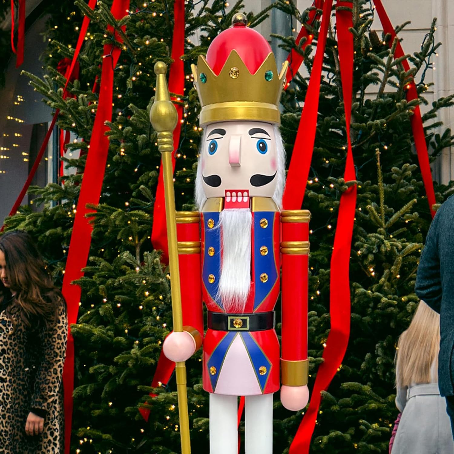 CDL 72" Tall Life-Size Large/Giant red Christmas Wooden Nutcracker King on Stand Holds Golden Scepter for Indoor Outdoor Xmas/Event/Ceremonies/Commercial Decorations K20