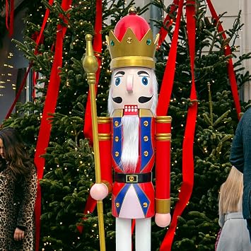 CDL 72" Tall Life-Size Large/Giant red Christmas Wooden Nutcracker King on Stand Holds Golden Scepter for Indoor Outdoor Xmas/Event/Ceremonies/Commercial Decorations K20