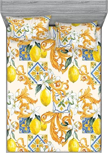 Miniatura 38 de Ambesonne Juego de sábanas bajeras tropicales y fundas de almohada, diseño abstracto de hojas de plátano de Monstera inspirado en olas retro