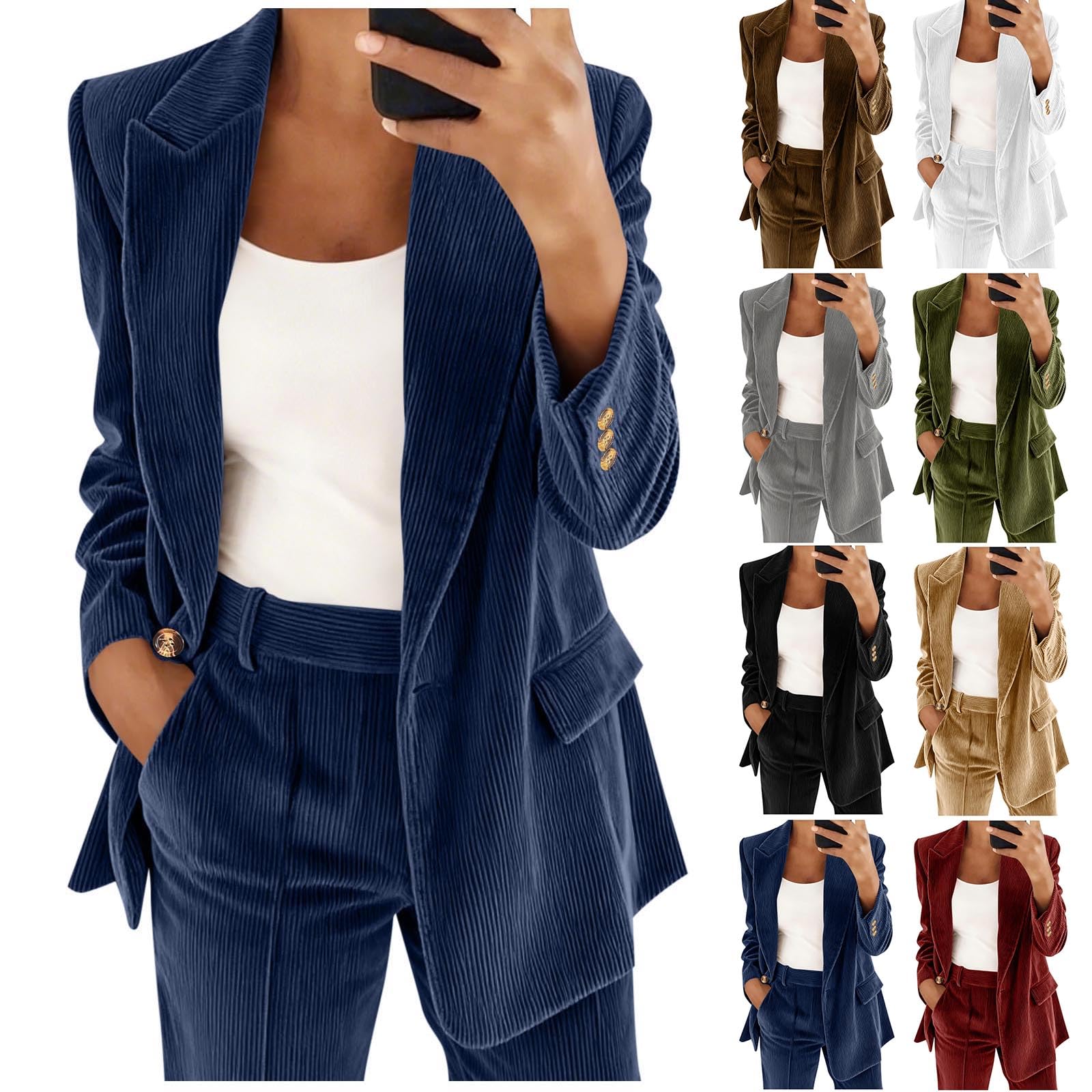 Corduroy Blazers for Women Business Casual Outfits - Long Sleeve Notched Lapel Collar Casual Work Office Suit Jackets