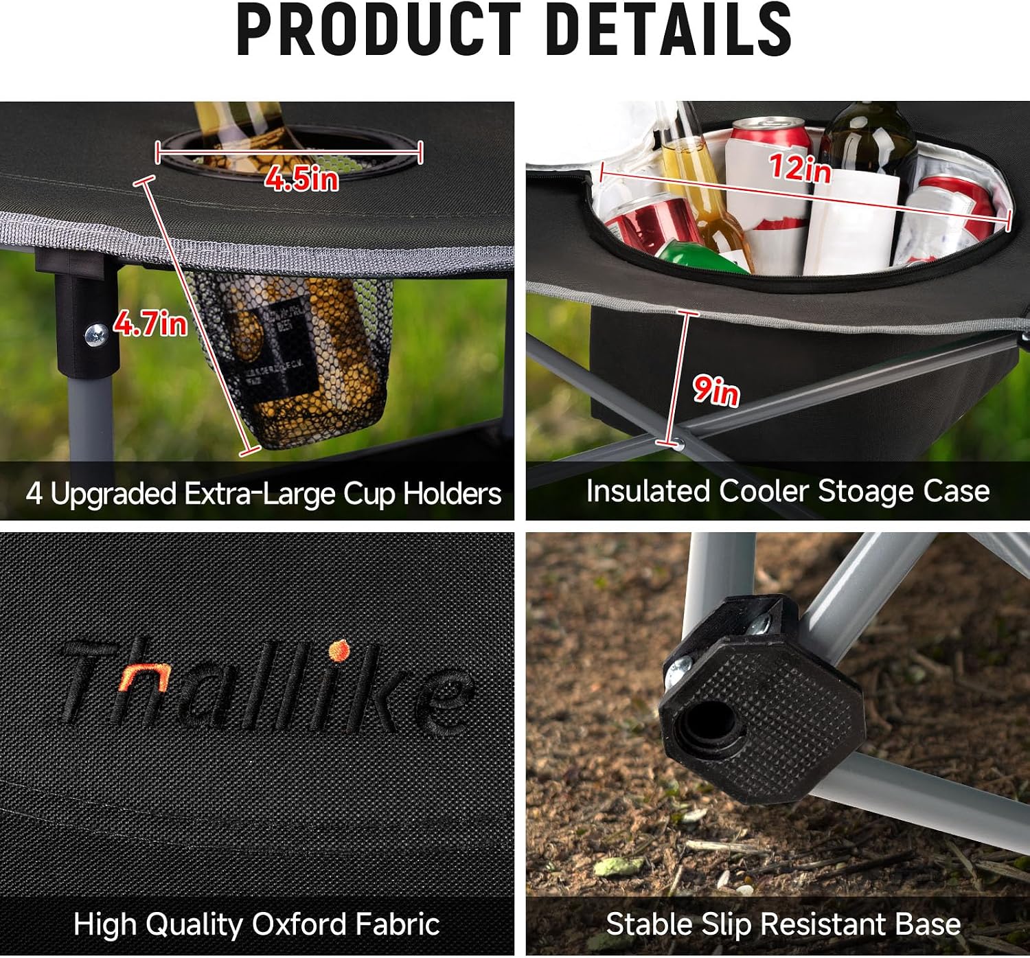Portable Lightweight Folding Camping Table with Cooler and 4 Large Cup Holders Collapsible Picnic Camp Table Foldable Outdoor Table with Carry Bag for BBQ Tailgating Beach RV Travel Hiking