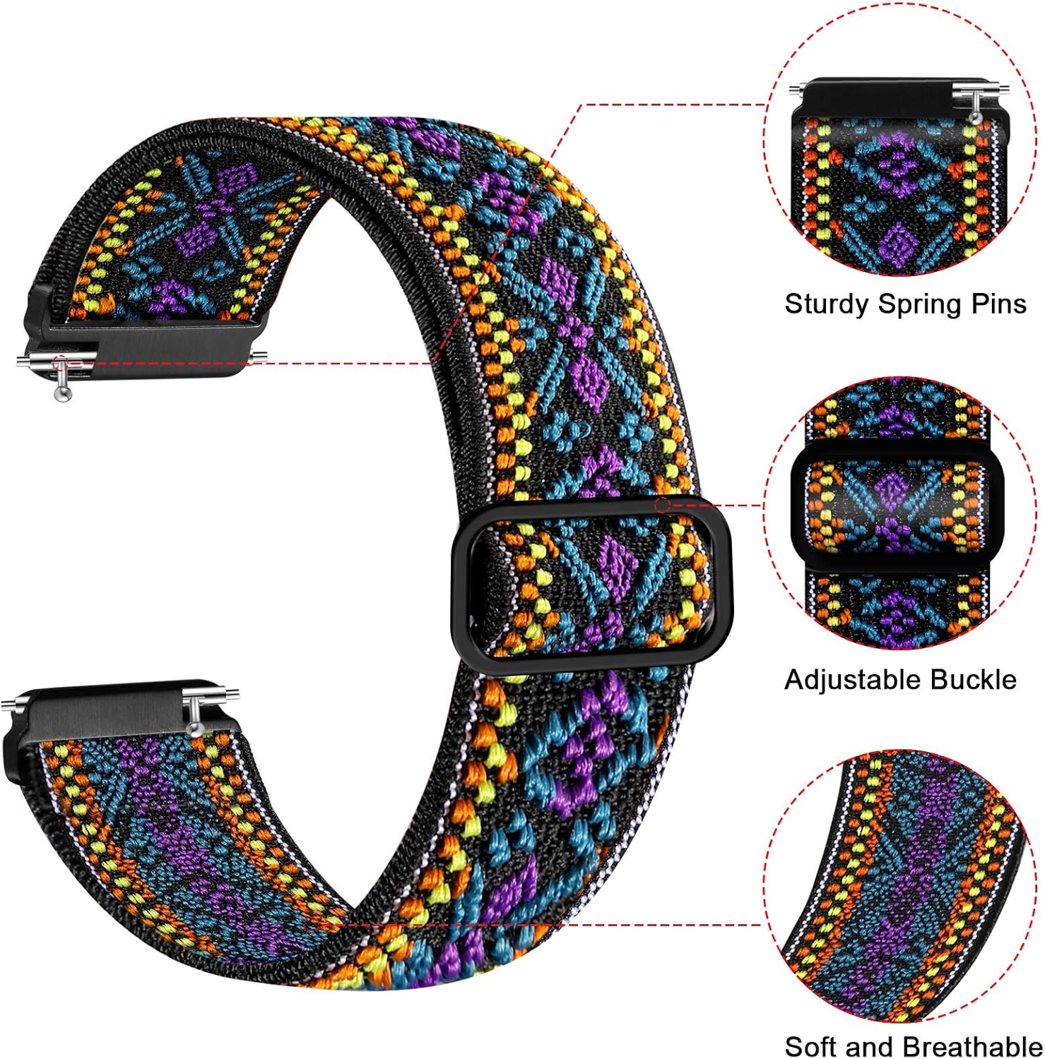 Witzon Elastic Bands Compatible with Fitbit Versa 2 / Versa / Versa Lite, Soft Loop Nylon Fabric Breathable Stretchy Replacement Straps for Versa Smartwatch Wristband for Women men, Ethnic Purple : Electronics