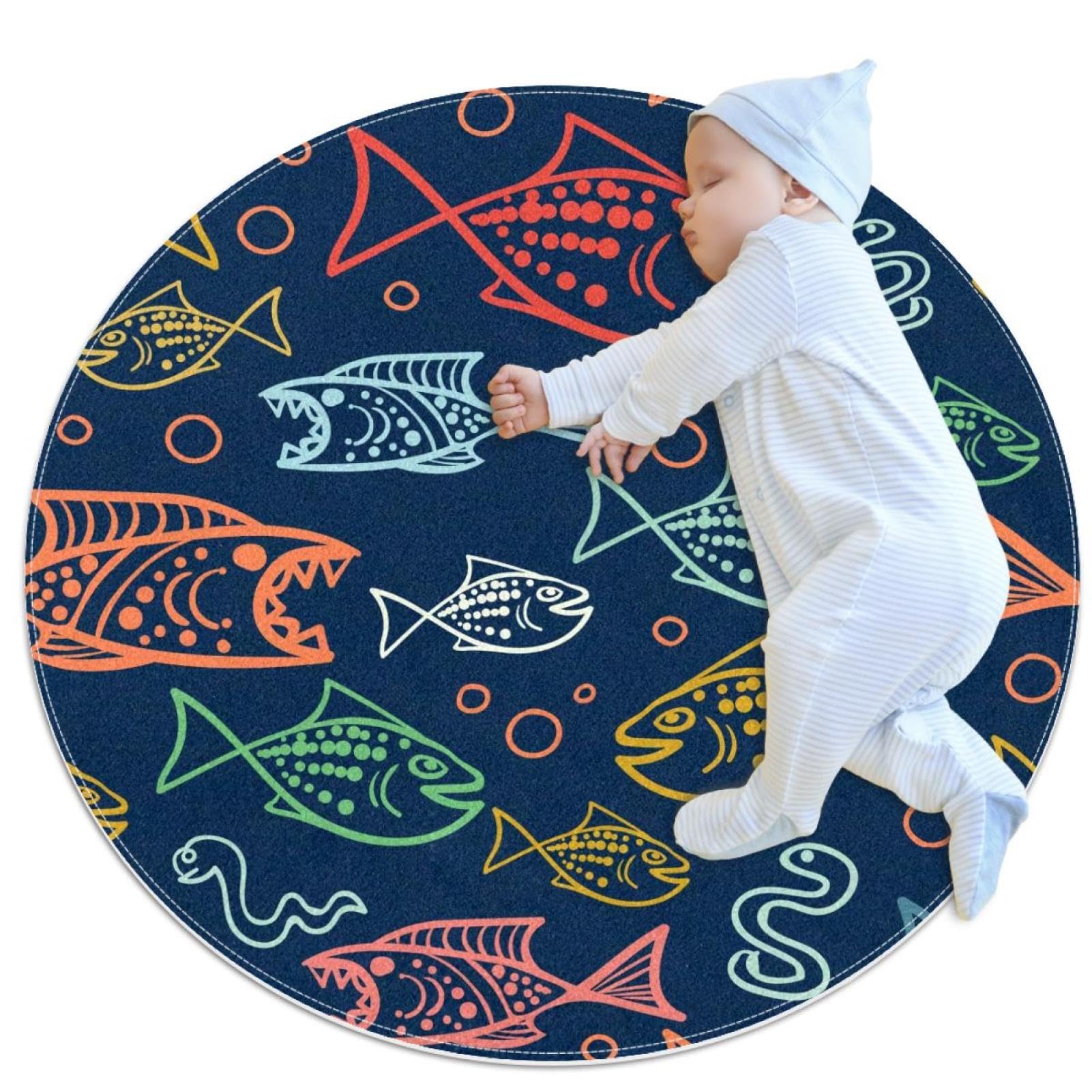 Tapis de bain antidérapant contre les glissades motif poisson rond pour chambre
