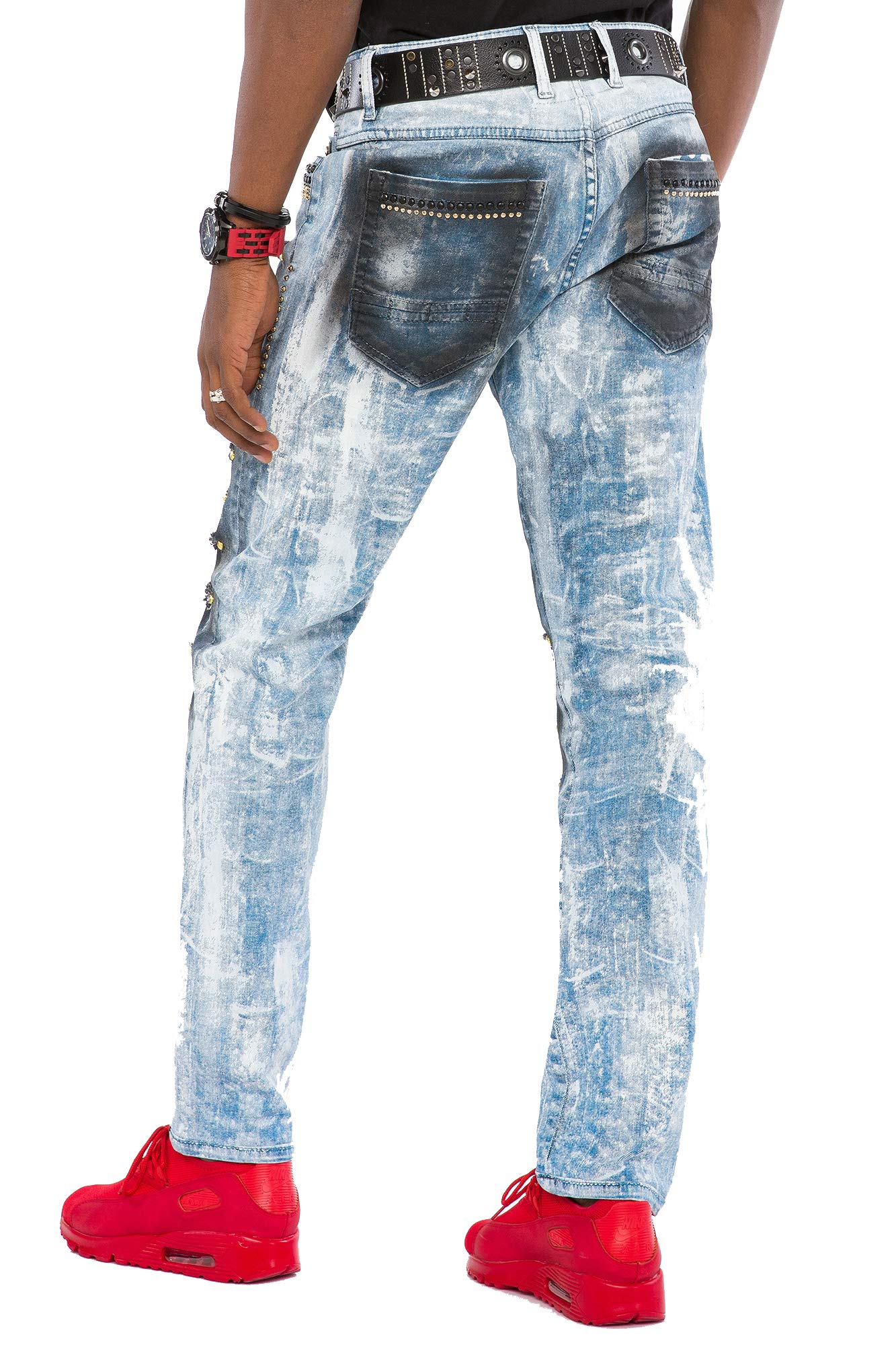 Cipo & Baxx Herren Jeans Hose | Destroyed & Ripped Denim | Biker Style | Patches & Nieten | Slim, Regular & Straight Fit