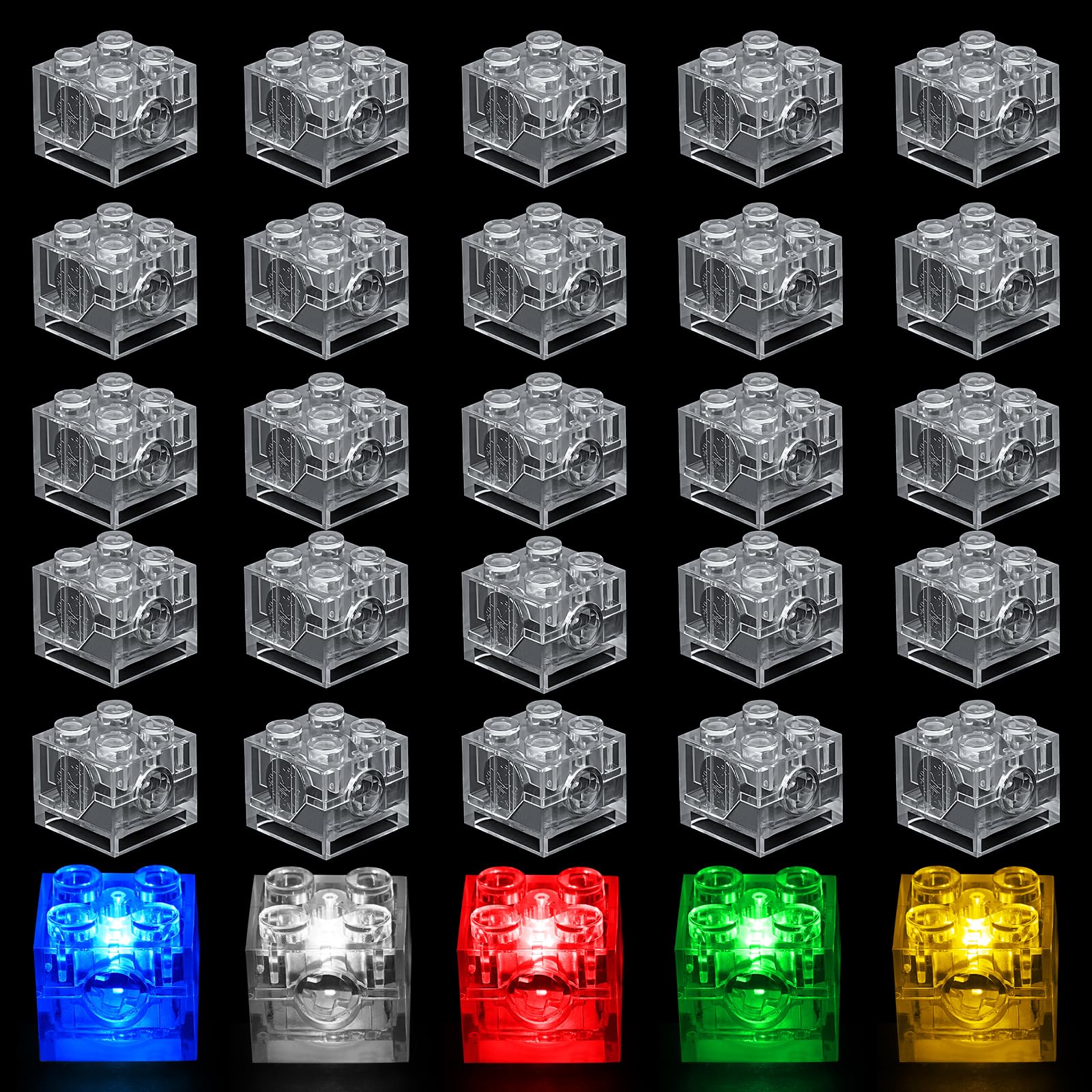 AUAUY 30PCS Luminous Building Blocks, 2 x 2 LED Square Light Block, 5 Colours, Transparent Design, Replaceable Batteries, Compatible with Standard Building Blocks, Suitable for Party, Decoration Gift — image 1