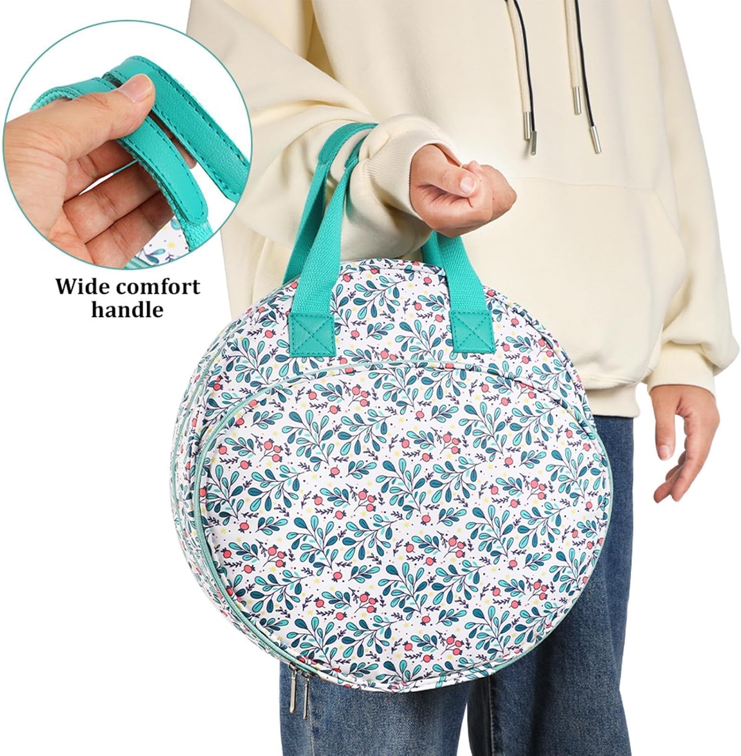 Embroidery Storage Bag, Round Sewing Organizer, Craft Supplies Holder with Multiple Pockets, Knitting Project Carrier with Durable Design, Art Accessories for Beginners Home Travel Use