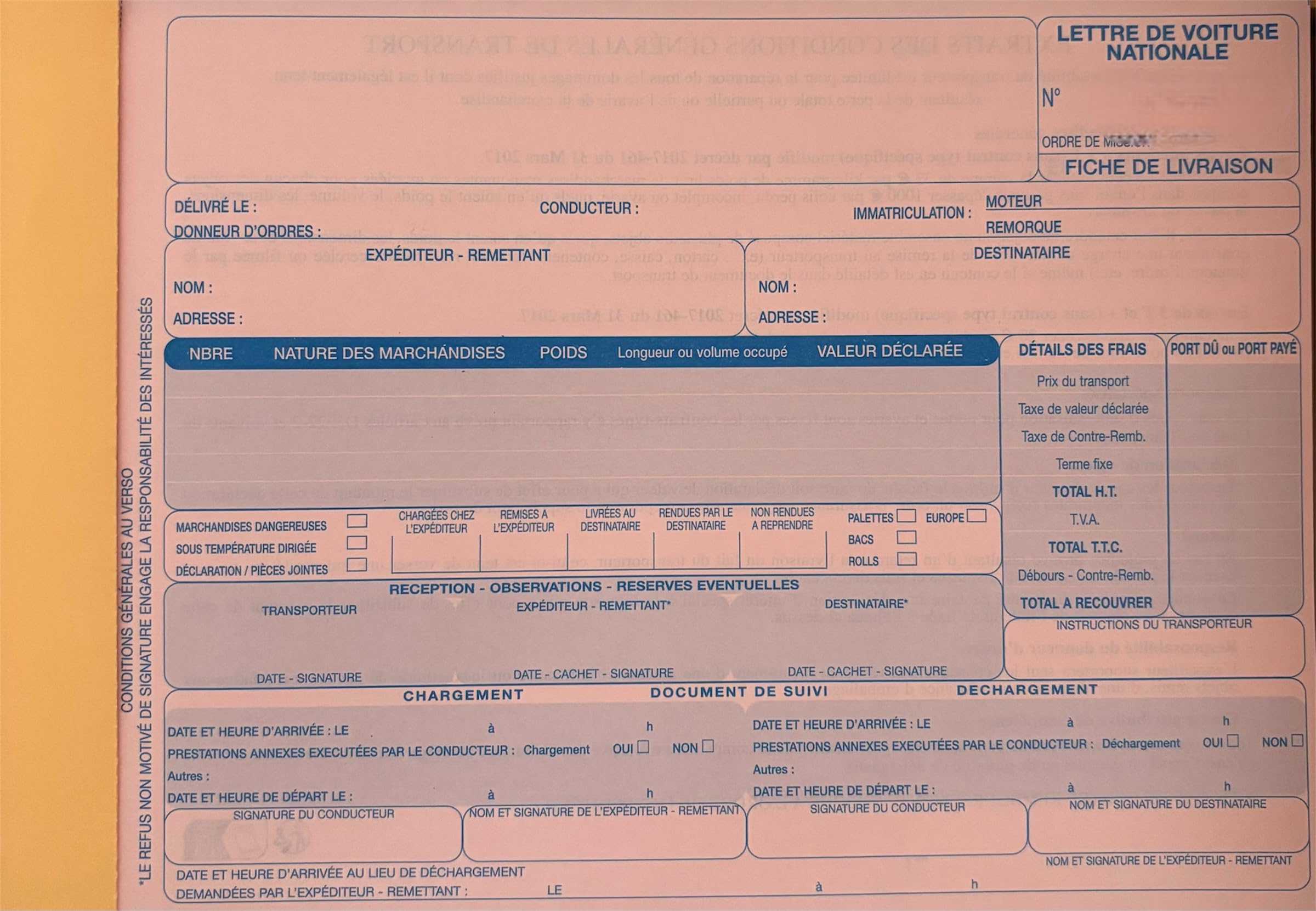 CMR carnet lettre de voiture transport national cmr (50 pages)