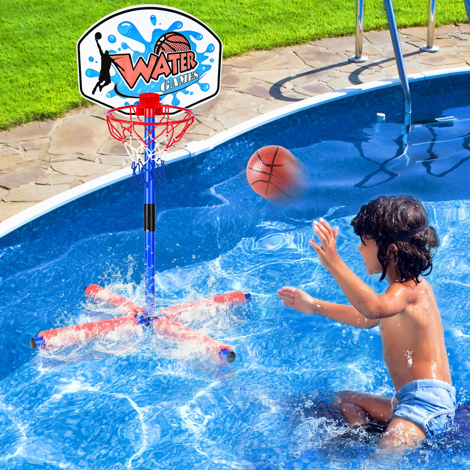 Woop piscina Canestro da Basketball, Sportiva Gonfiabile per Piscina con 2 Basket