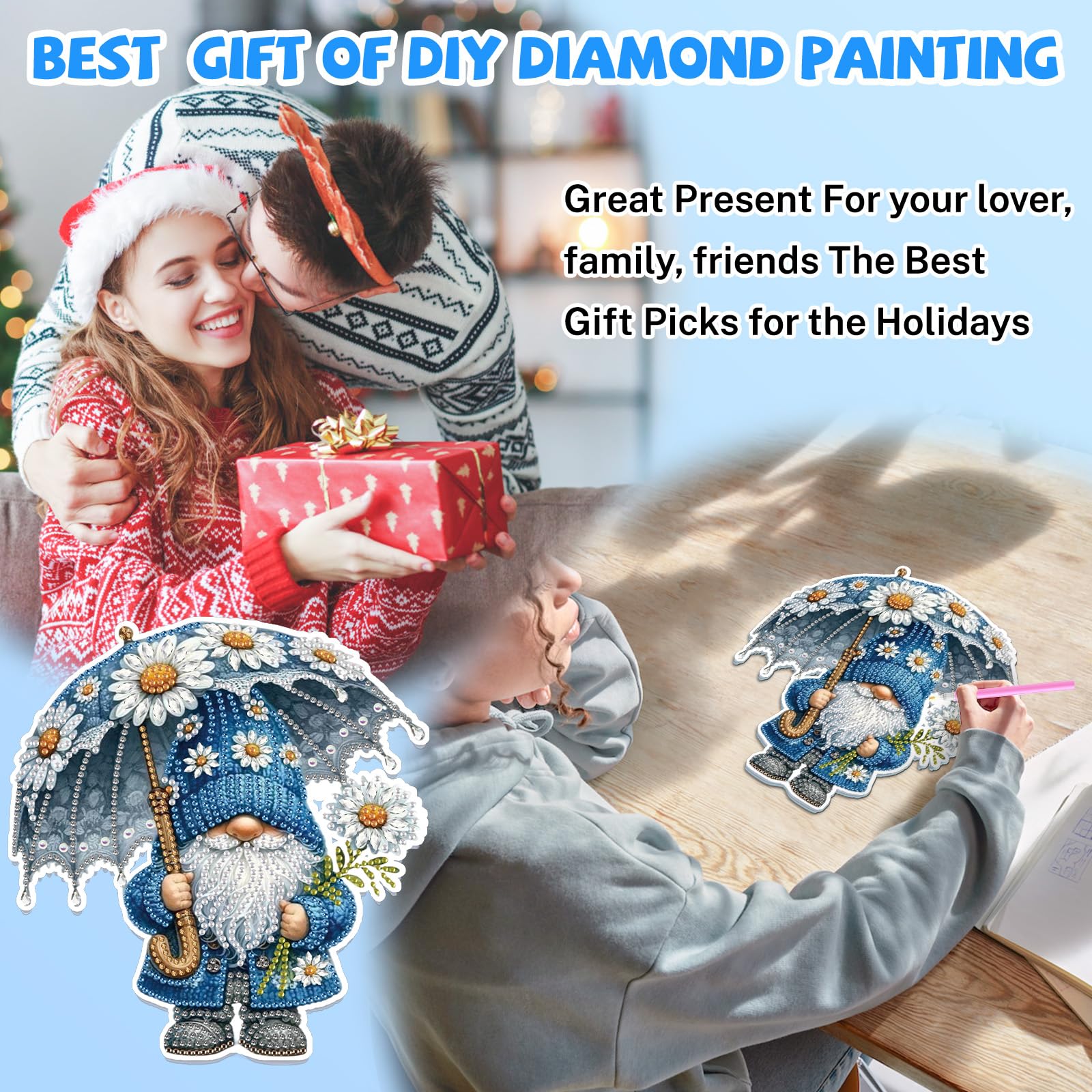 Lxmsja Gnome Diamond Art Hanging Ornaments with Chain for Adults Kids Special Shaped Diamond Painting Daisy Pendant Kits - Image 4