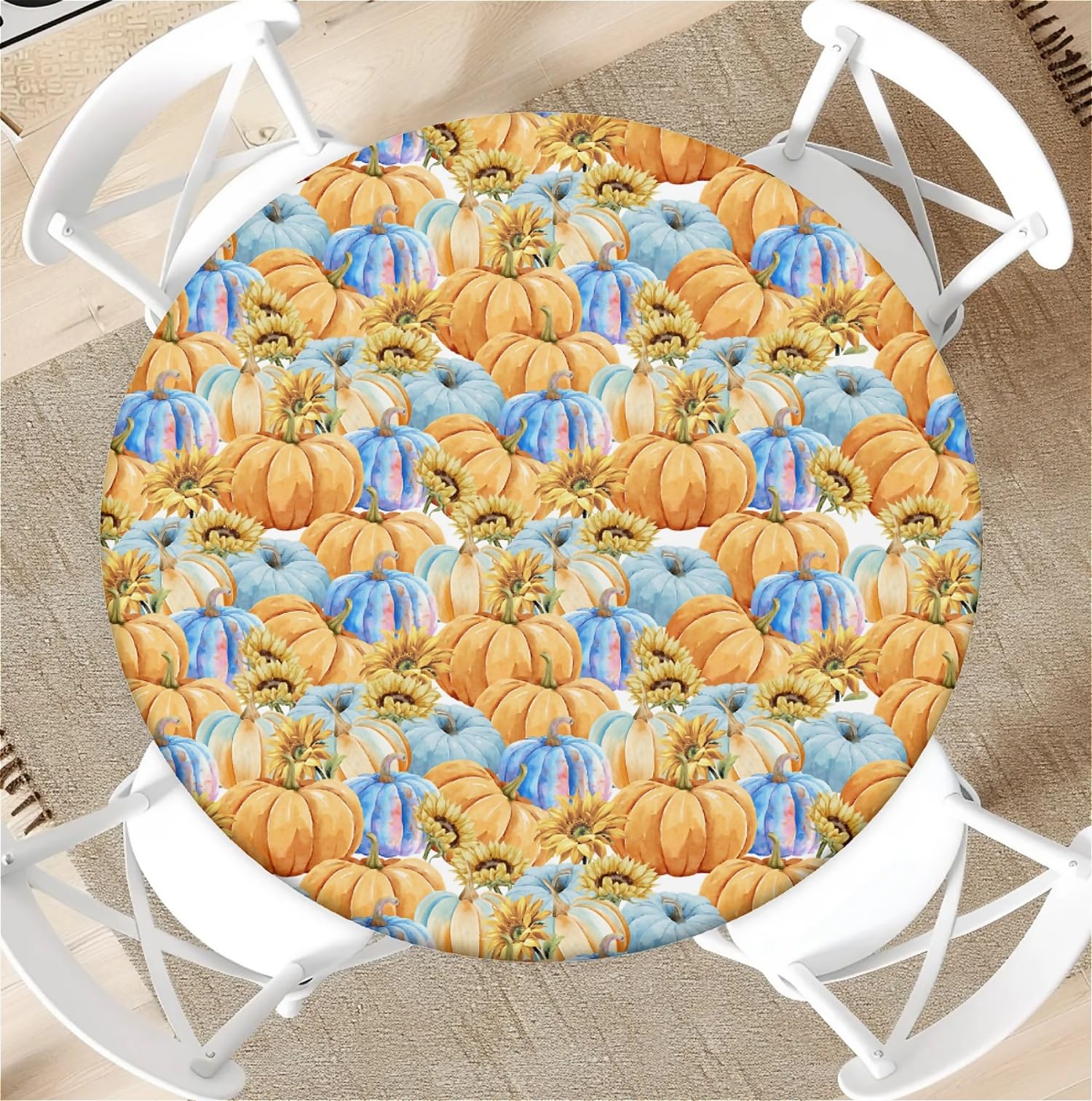 artslion Outdoor Round Tablecloth with Elastic Band 44In-110cm Elastic Garden Tablecloth with Harvest Pumpkin Pattern Fits 38"-42" Wide Tables โ image 1